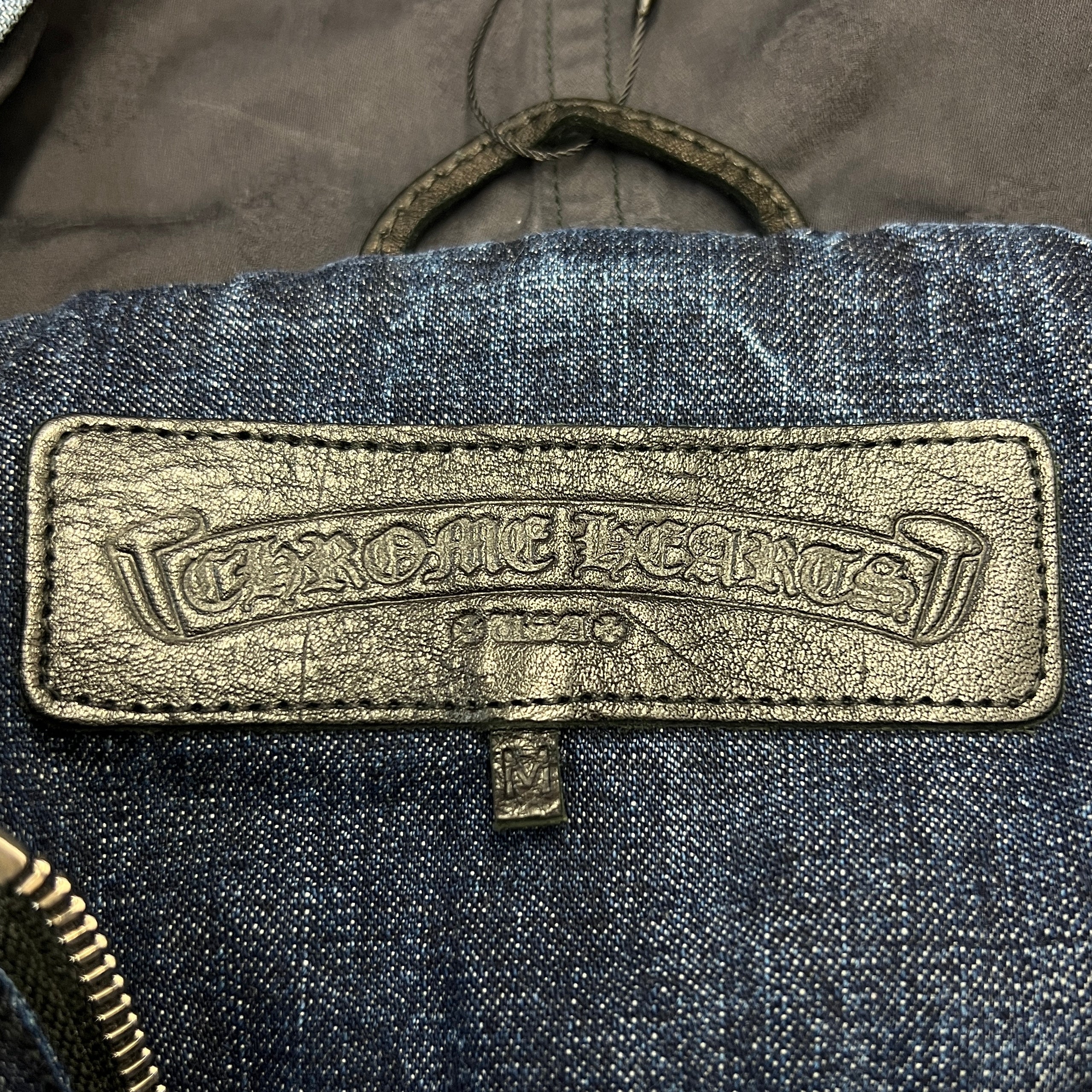 CHROME HEARTS 2024AW Leather Cemetery Triple Cross Denim Anorak Jacket Size M クロムハーツ レザーセメタリートリプルクロス デニム アノラック ジャケット サイズM