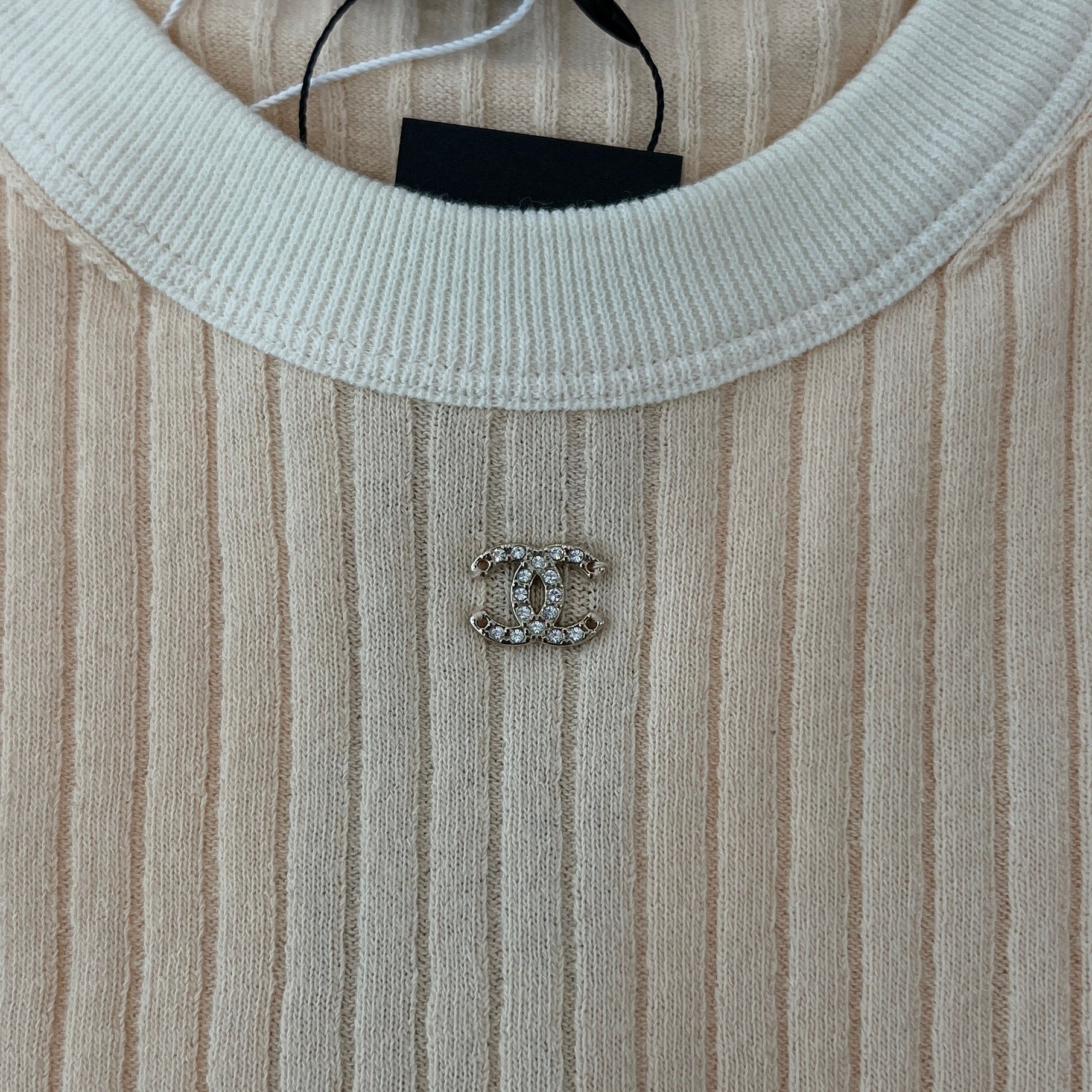 CHANEL 2025SS Coco Beach Collection Cotton Knit Tee P78617 K11469 Size 34 シャネル ココビーチコレクション  コットンニット Tシャツ サイズ34