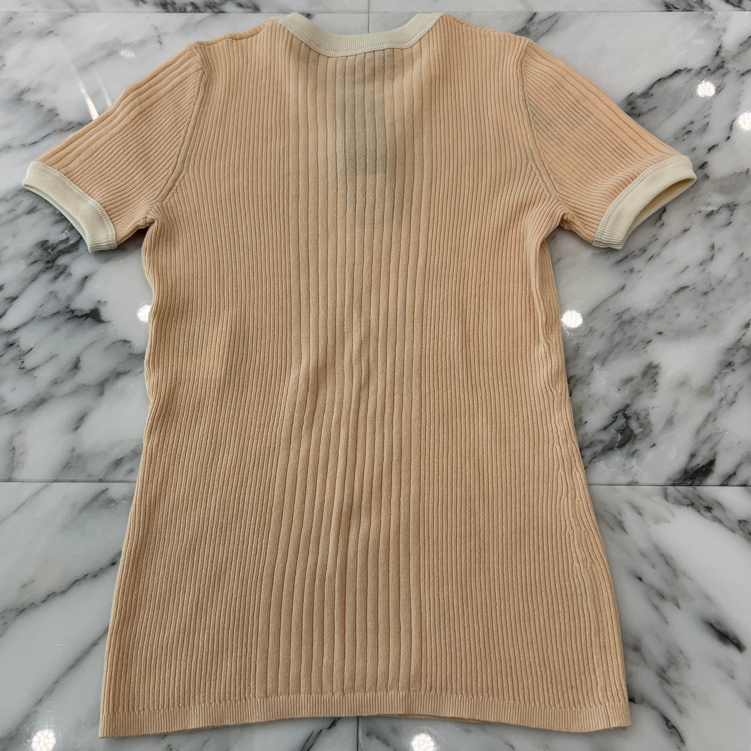 CHANEL 2025SS Coco Beach Collection Cotton Knit Tee P78617 K11469 Size 34 シャネル ココビーチコレクション  コットンニット Tシャツ サイズ34