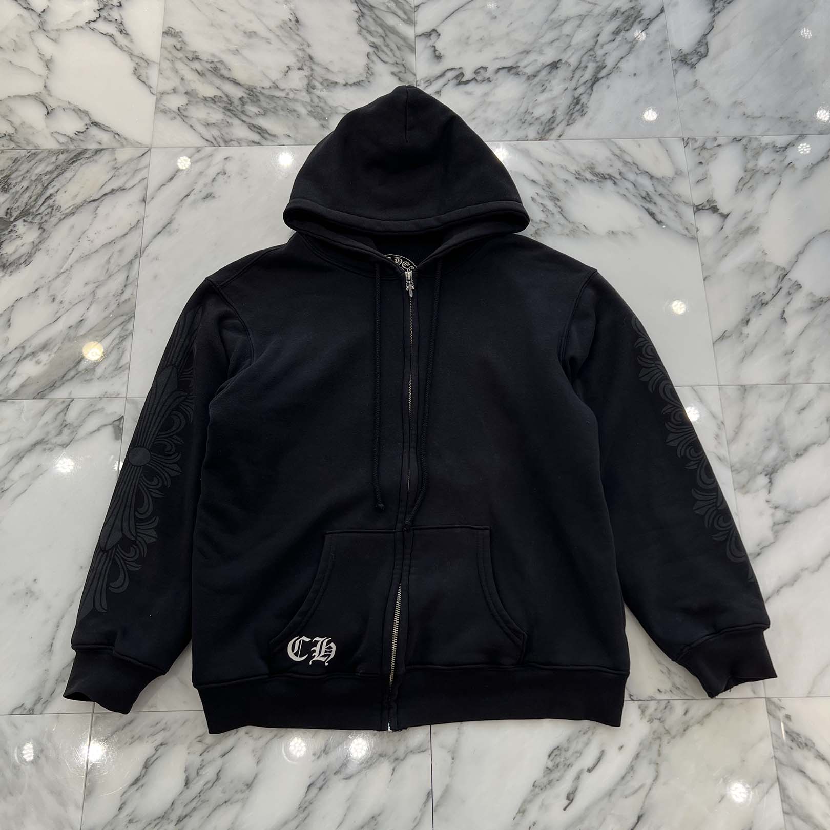 CHROME HEARTS Back Scroll Froral Cross Zip Up Hoodie Size L クロムハーツ バック スクロール フローラルクロス ジップアップ フーディ サイズL