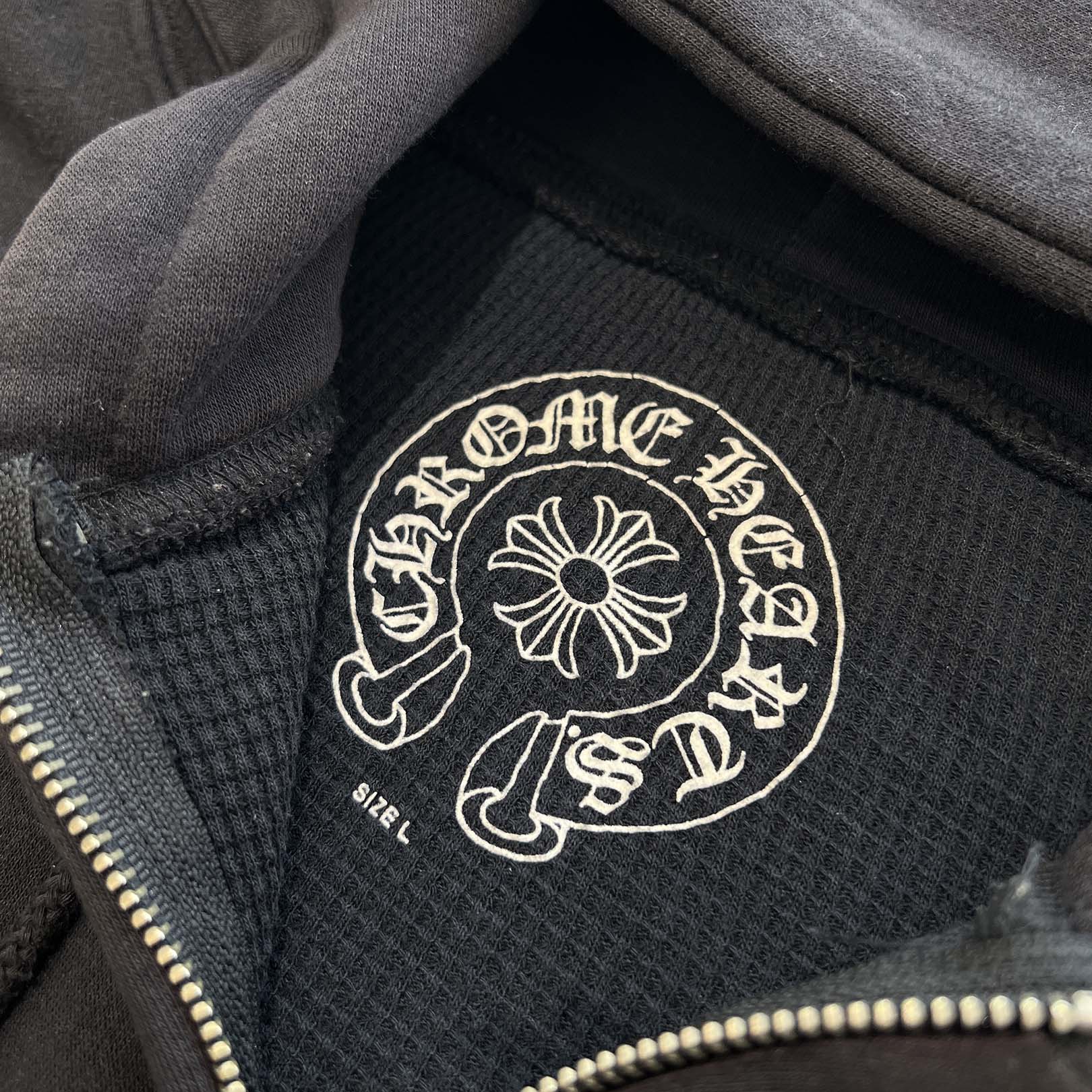 CHROME HEARTS Back Scroll Froral Cross Zip Up Hoodie Size L クロムハーツ バック スクロール フローラルクロス ジップアップ フーディ サイズL