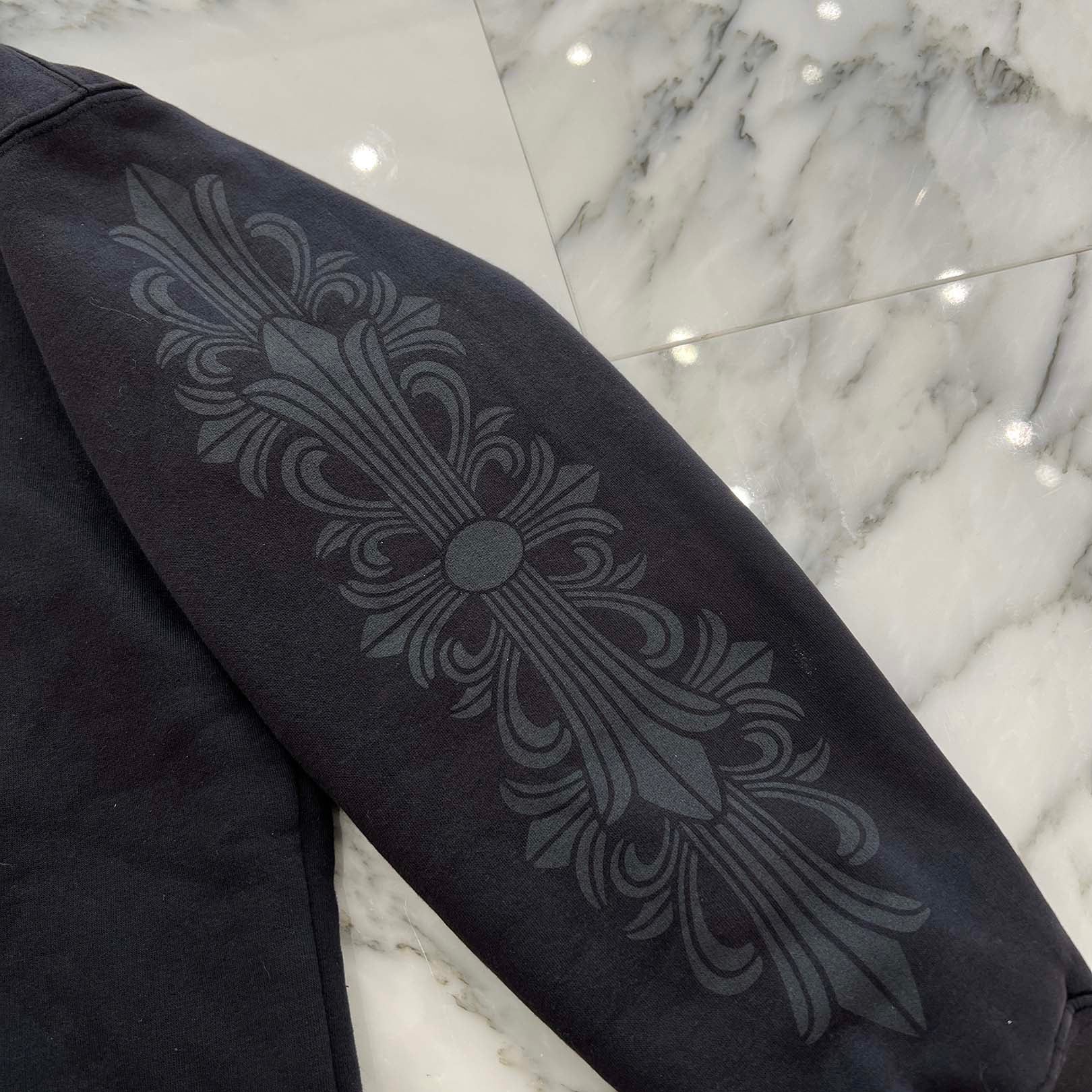 CHROME HEARTS Back Scroll Froral Cross Zip Up Hoodie Size L クロムハーツ バック スクロール フローラルクロス ジップアップ フーディ サイズL