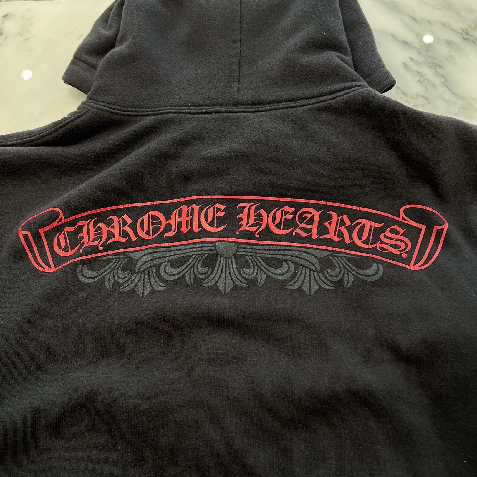 CHROME HEARTS Back Scroll Froral Cross Zip Up Hoodie Size L クロムハーツ バック スクロール フローラルクロス ジップアップ フーディ サイズL