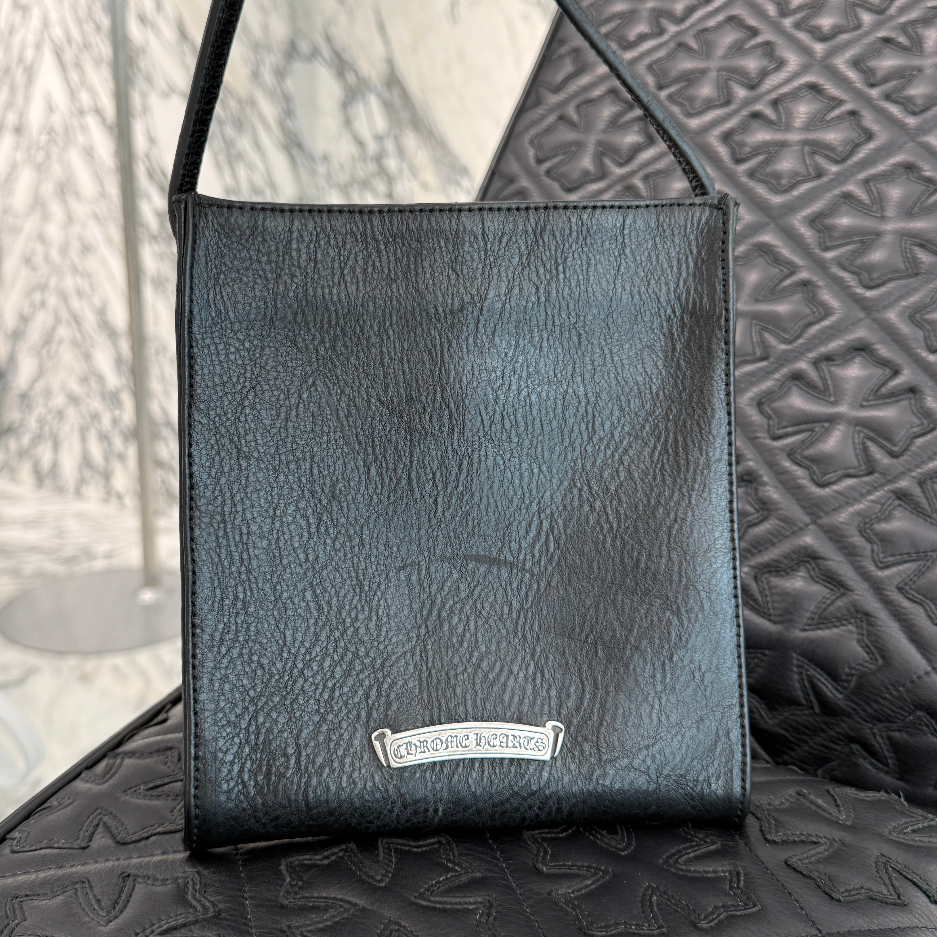 CHROME HEARTS Square Pocket 3 Cemetery Cross Leather Patch Shoulder Bag クロムハーツ スクエアポケット 3セメタリークロス レザーパッチ ショルダーバッグ