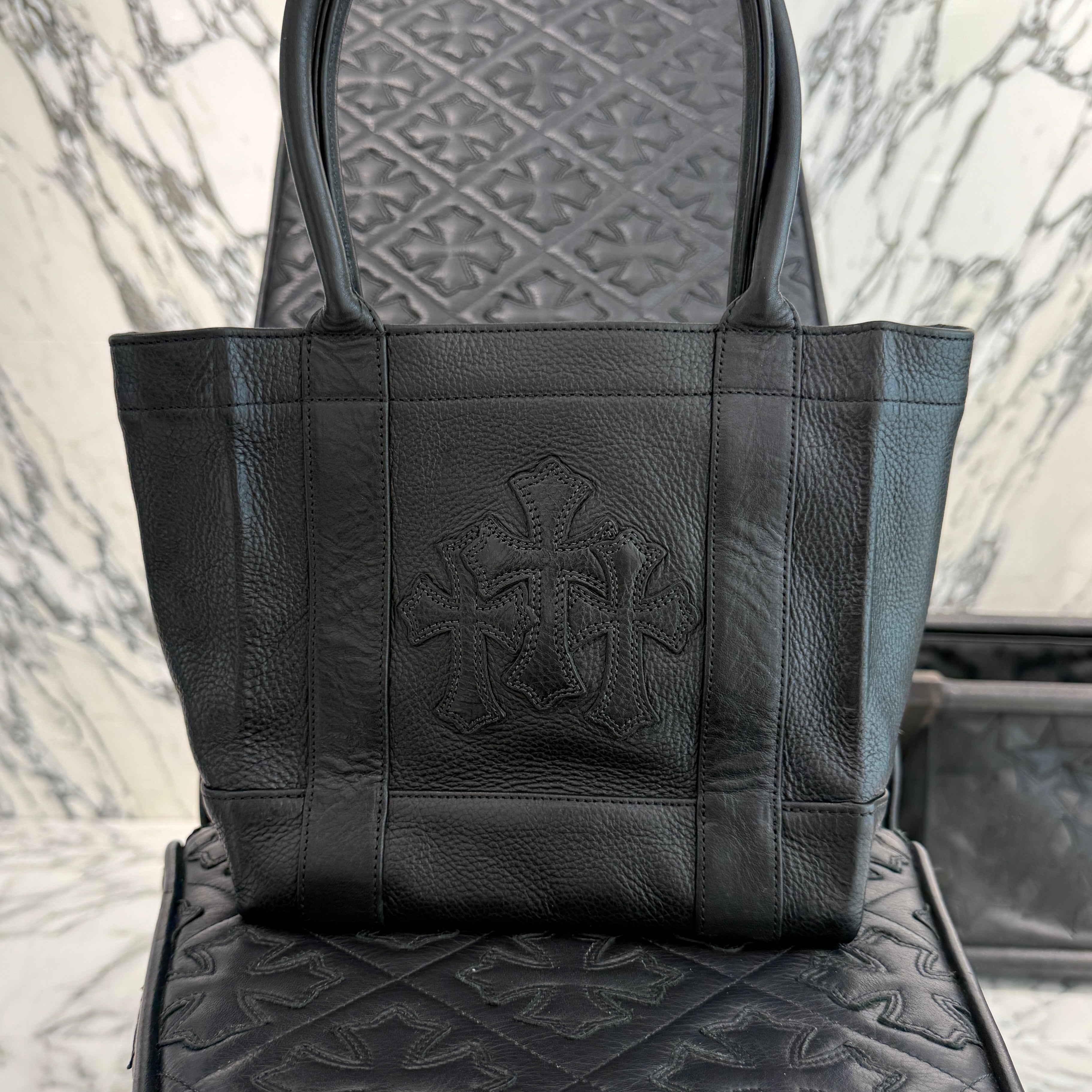 CHROME HEARTS 3 Cemetery Cross Leather Patch Tote Mini Bag クロムハーツ 3セメタリークロス レザーパッチ トート ミニ バッグ