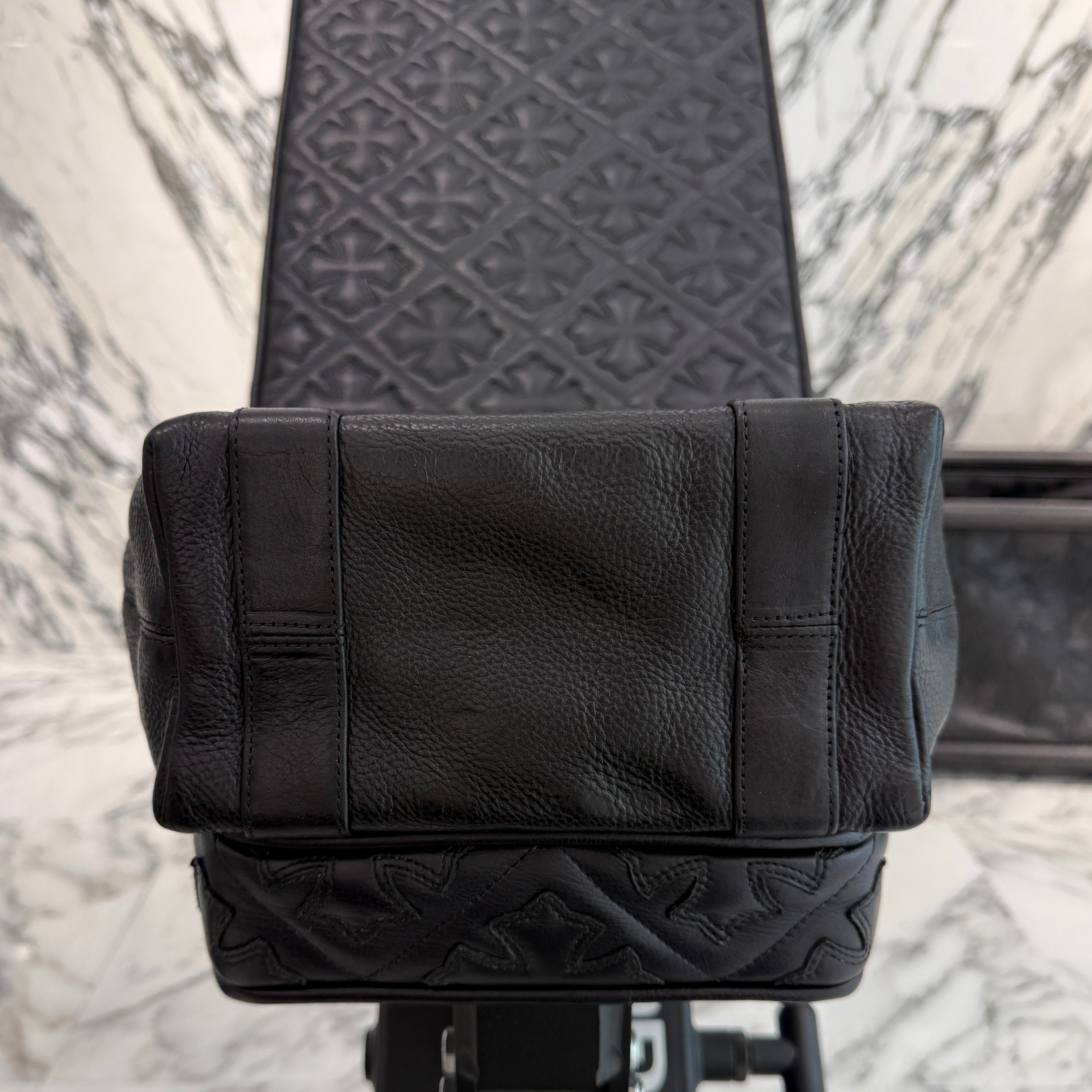 クロムハーツ　トートミニ　3セメタリー　クロスパッチ付き CHROME HEARTS 3 Cemetery Cross Leather Patch Tote Mini Bag クロム
