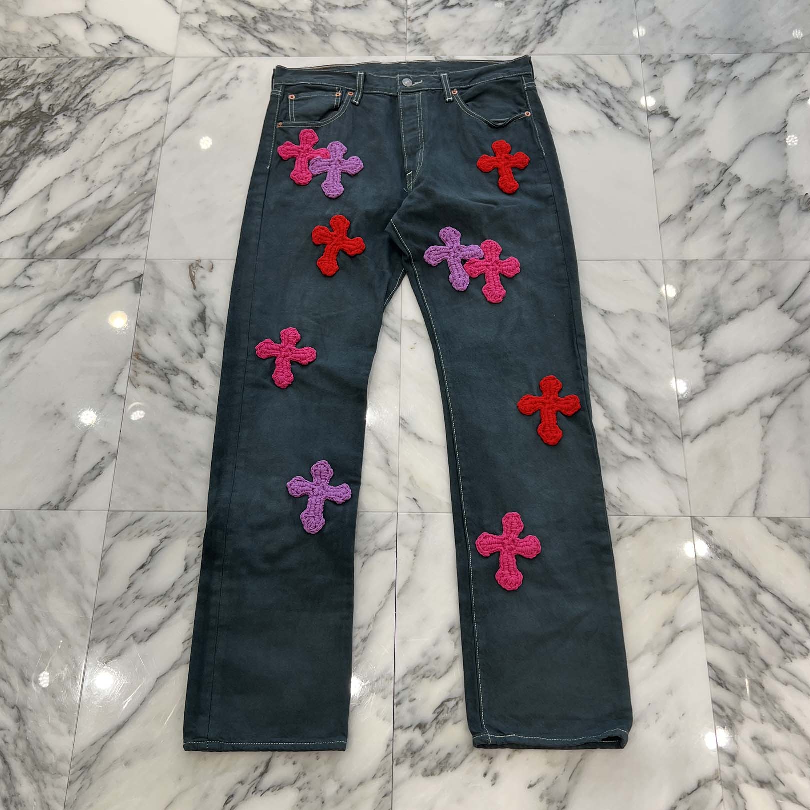 Y.A.R.N × Levi's 501 Body Knit Cross Denim Pants Size W33×L32 ヤーン×リーバイス 501 ボディ ニットクロス デニムパンツ サイズW33×L32