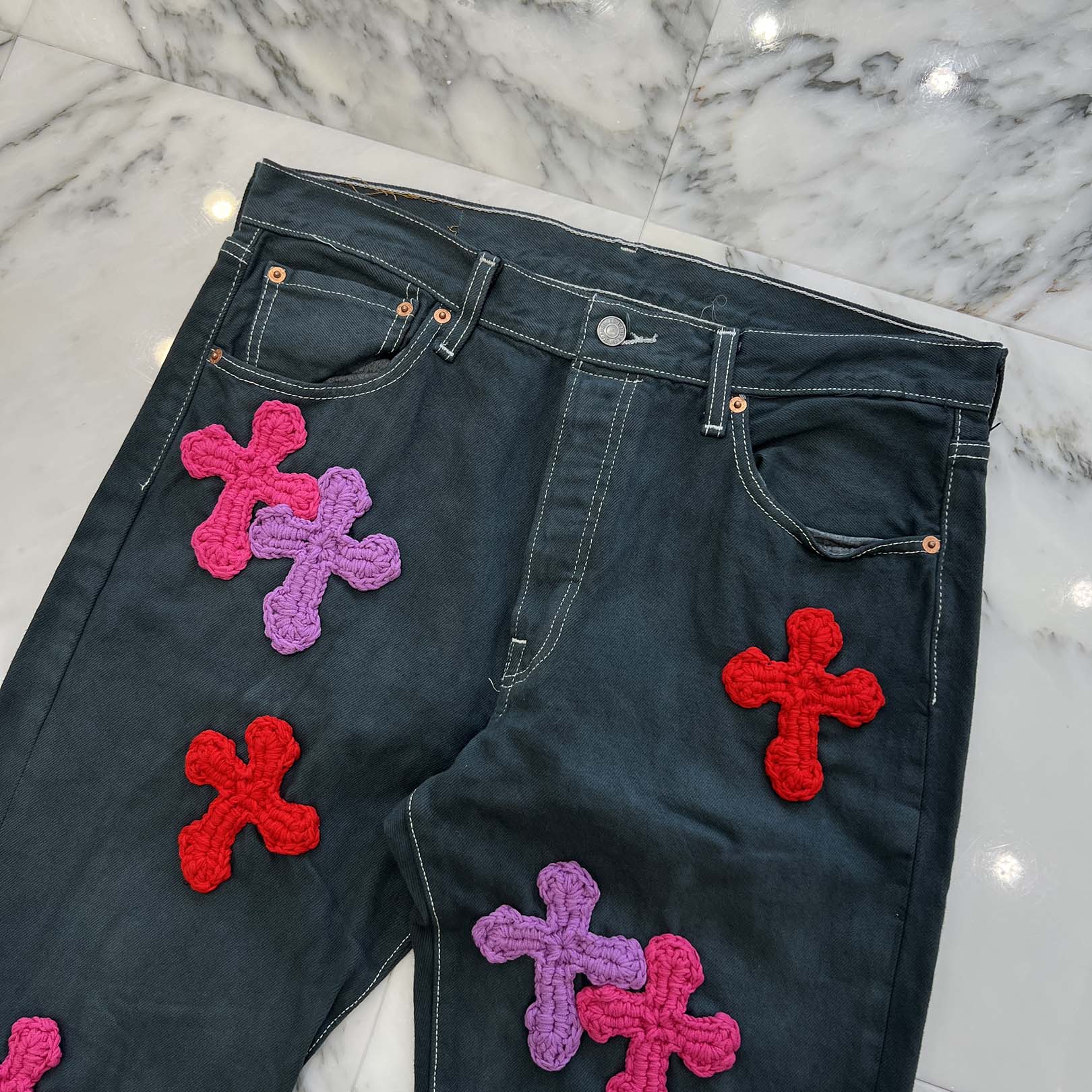 Y.A.R.N × Levi's 501 Body Knit Cross Denim Pants Size W33×L32 ヤーン×リーバイス 501 ボディ ニットクロス デニムパンツ サイズW33×L32