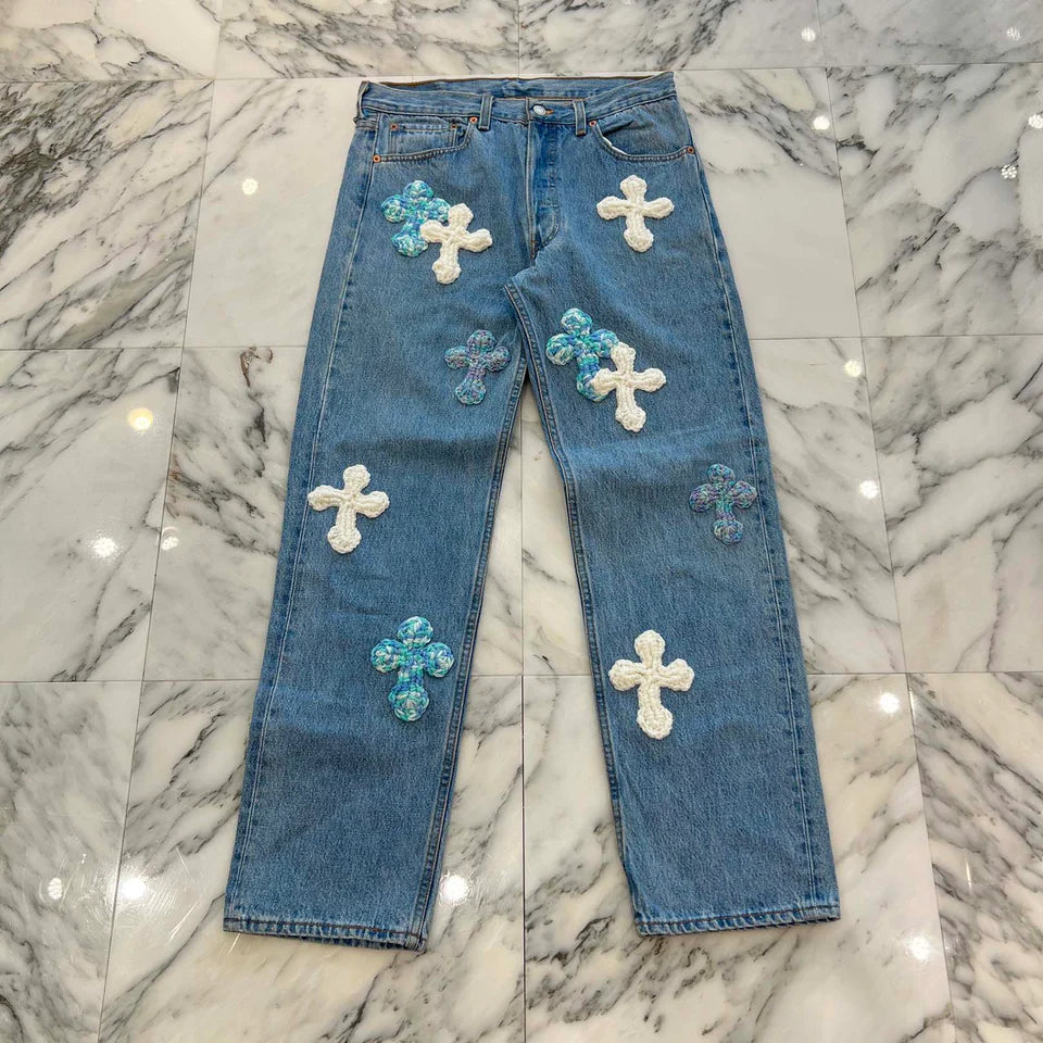 Y.A.R.N × Levi's 501 Body Knit Cross Denim Pants SizeW33×L30 ヤーン×リーバイス 501 ボディ ニットクロス デニムパンツ サイズW33×L30