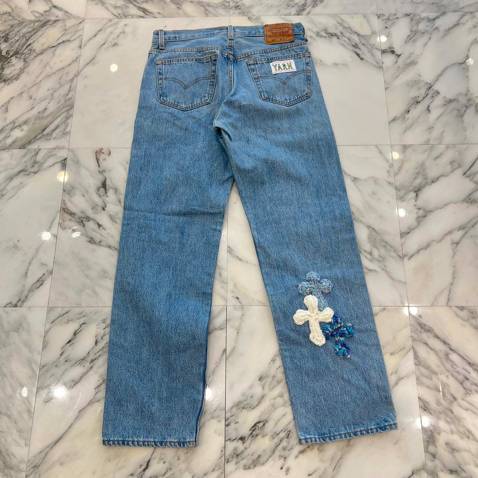 Y.A.R.N × Levi's 501 Body Knit Cross Denim Pants SizeW33×L30 ヤーン×リーバイス 501 ボディ ニットクロス デニムパンツ サイズW33×L30