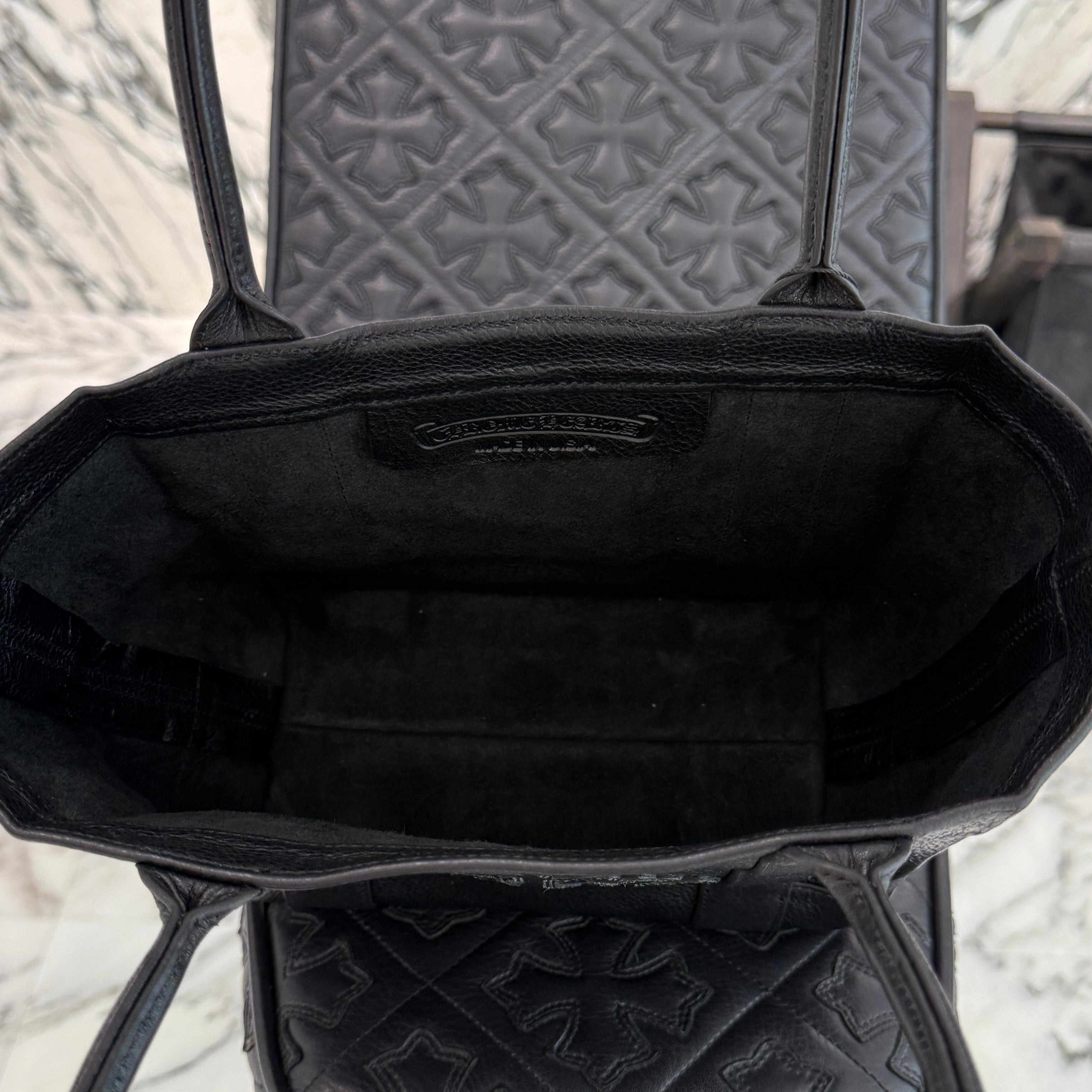 CHROME HEARTS 3 Cemetery Cross Leather Patch Tote Mini Bag クロム