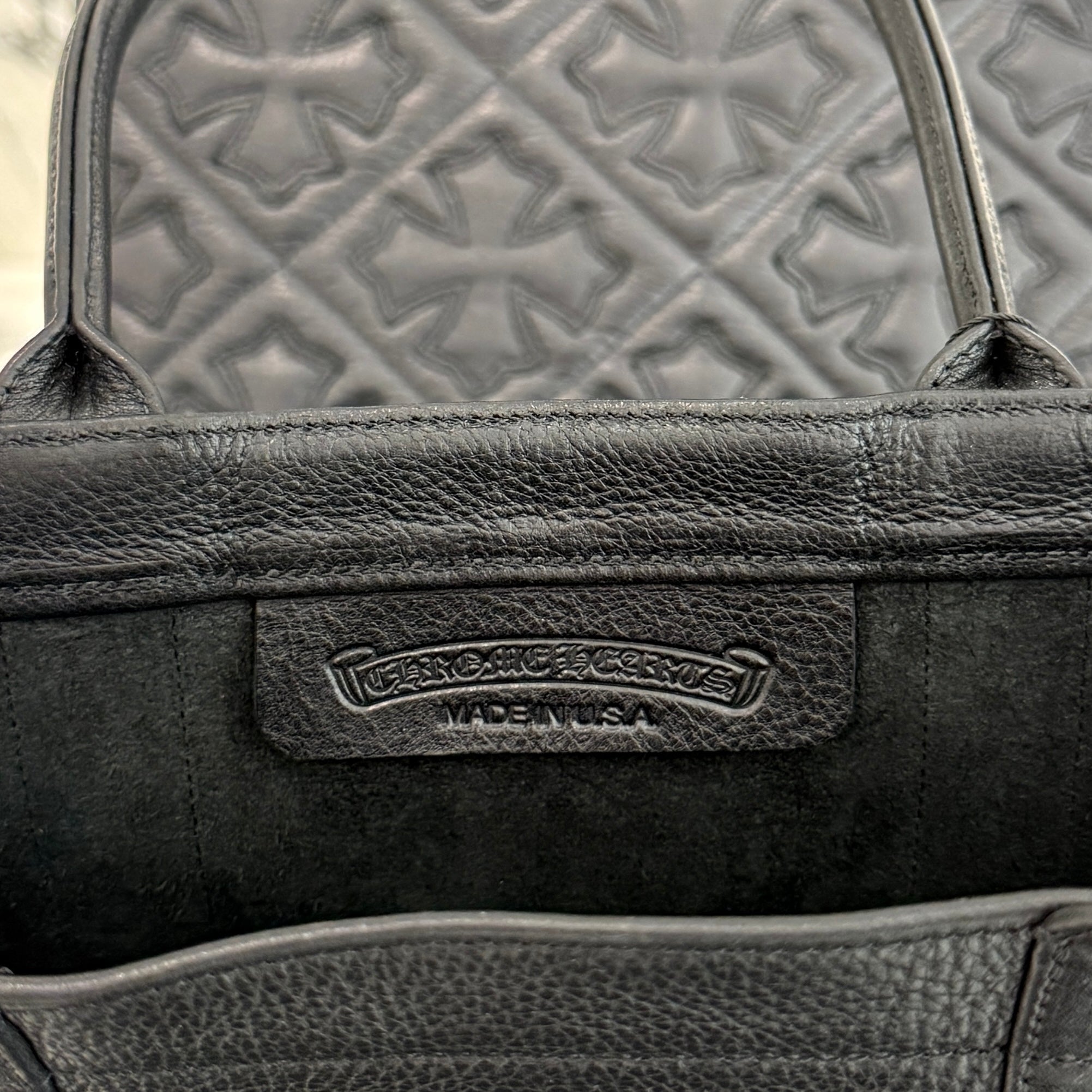 CHROME HEARTS 3 Cemetery Cross Leather Patch Tote Mini Bag クロム