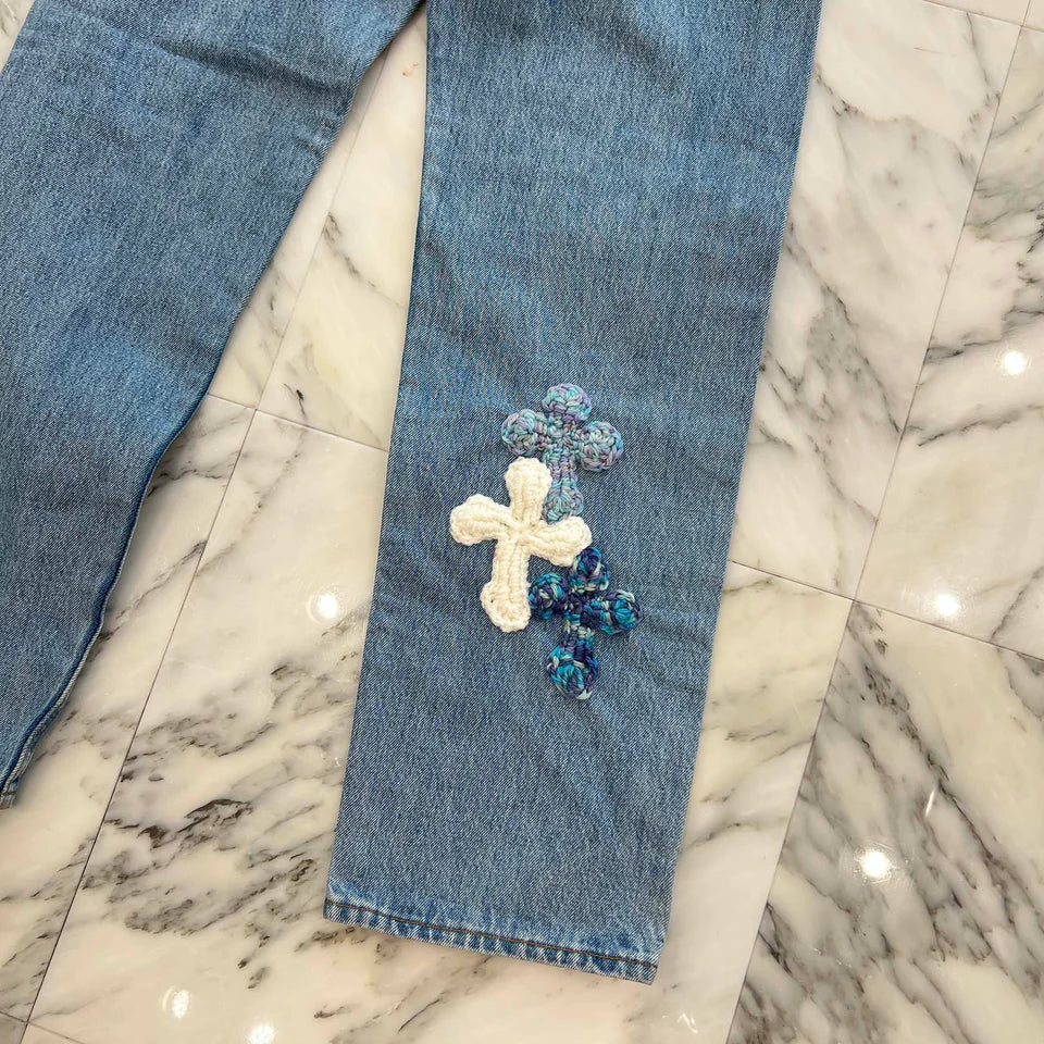 Y.A.R.N × Levi's 501 Body Knit Cross Denim Pants SizeW33×L30 ヤーン×リーバイス 501 ボディ ニットクロス デニムパンツ サイズW33×L30