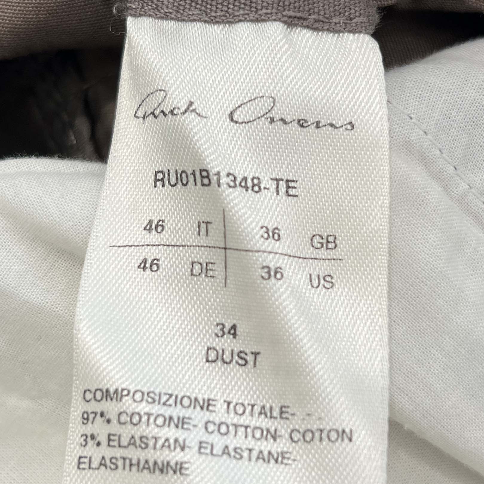 Rick Owens 2022SS Drawstring Zip Detail Pants RU01B1348TE Size 46