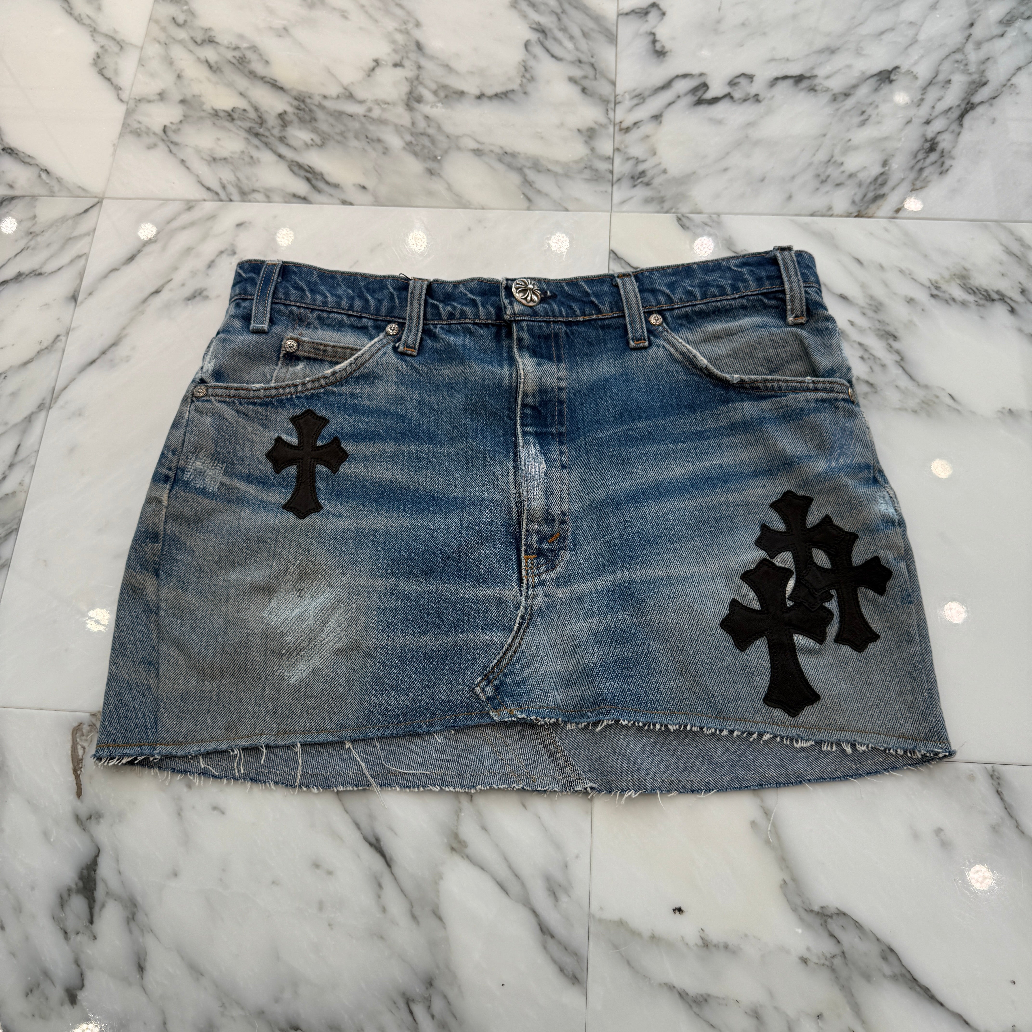 CHROME HEARTS × Levi's 517 VNTG Cross Leather Patch Denim Skirt Size 27 クロムハーツ × リーバイス 517 ヴィンテージ クロスレザーパッチ デニムスカート サイズ27