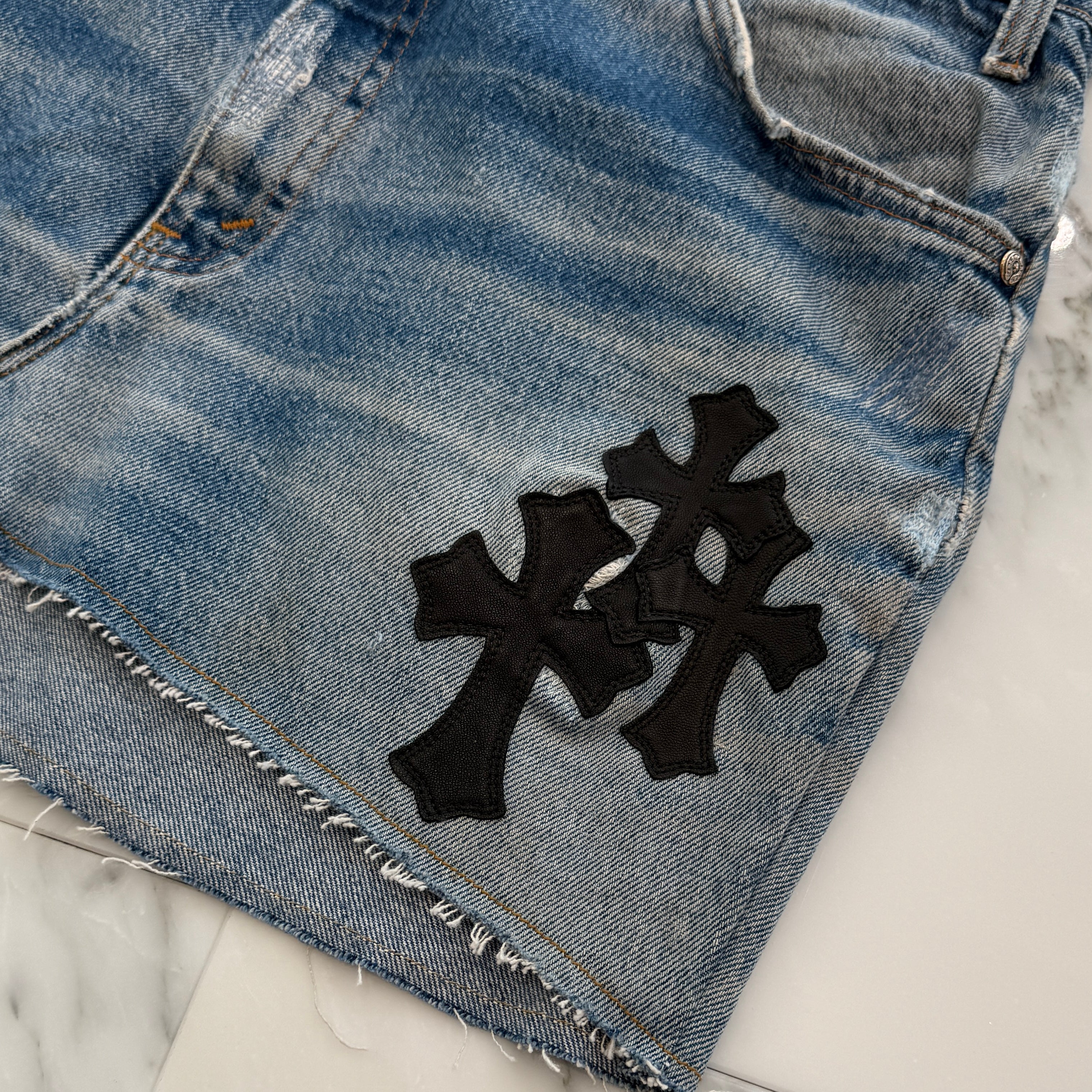 CHROME HEARTS × Levi's 517 VNTG Cross Leather Patch Denim Skirt Size 27 クロムハーツ × リーバイス 517 ヴィンテージ クロスレザーパッチ デニムスカート サイズ27