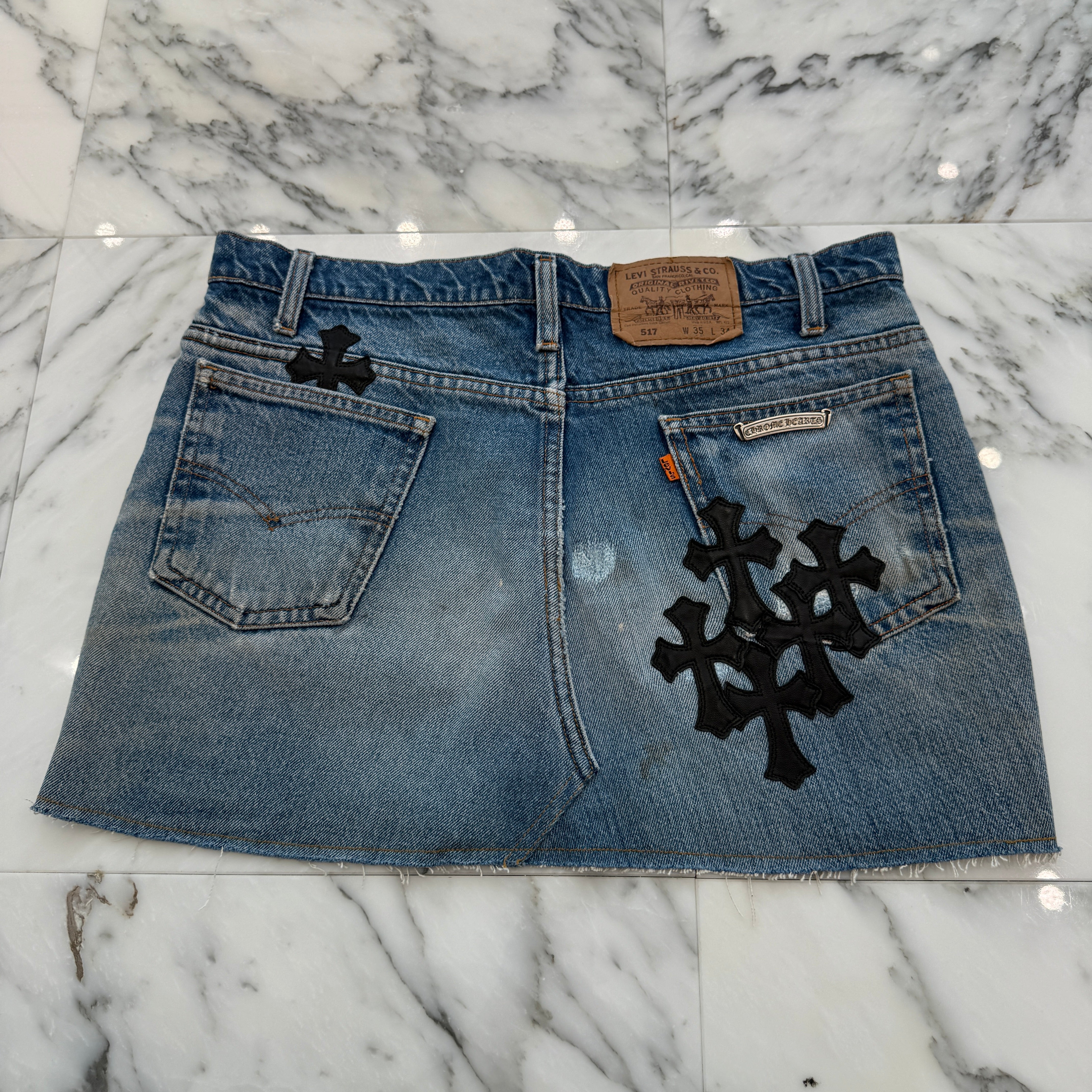 CHROME HEARTS × Levi's 517 VNTG Cross Leather Patch Denim Skirt