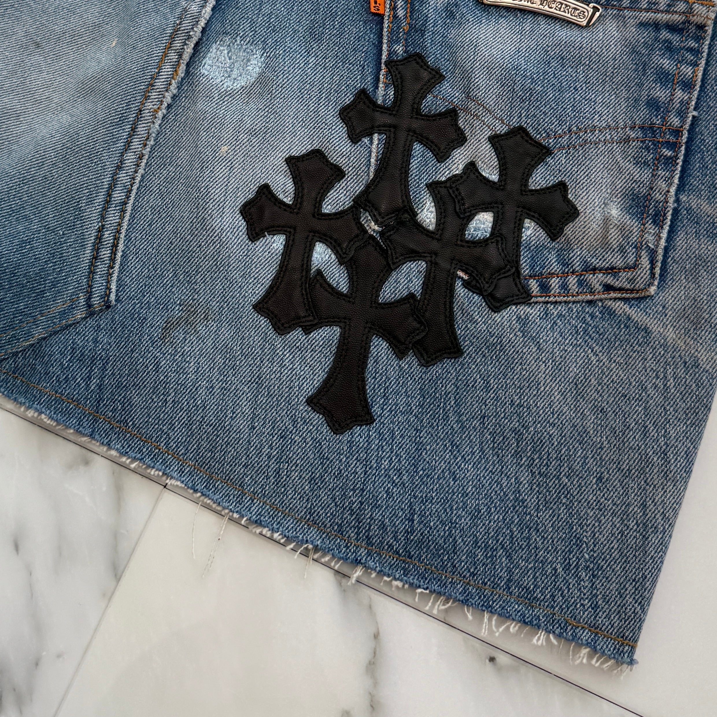 CHROME HEARTS × Levi's 517 VNTG Cross Leather Patch Denim Skirt Size 27 クロムハーツ × リーバイス 517 ヴィンテージ クロスレザーパッチ デニムスカート サイズ27