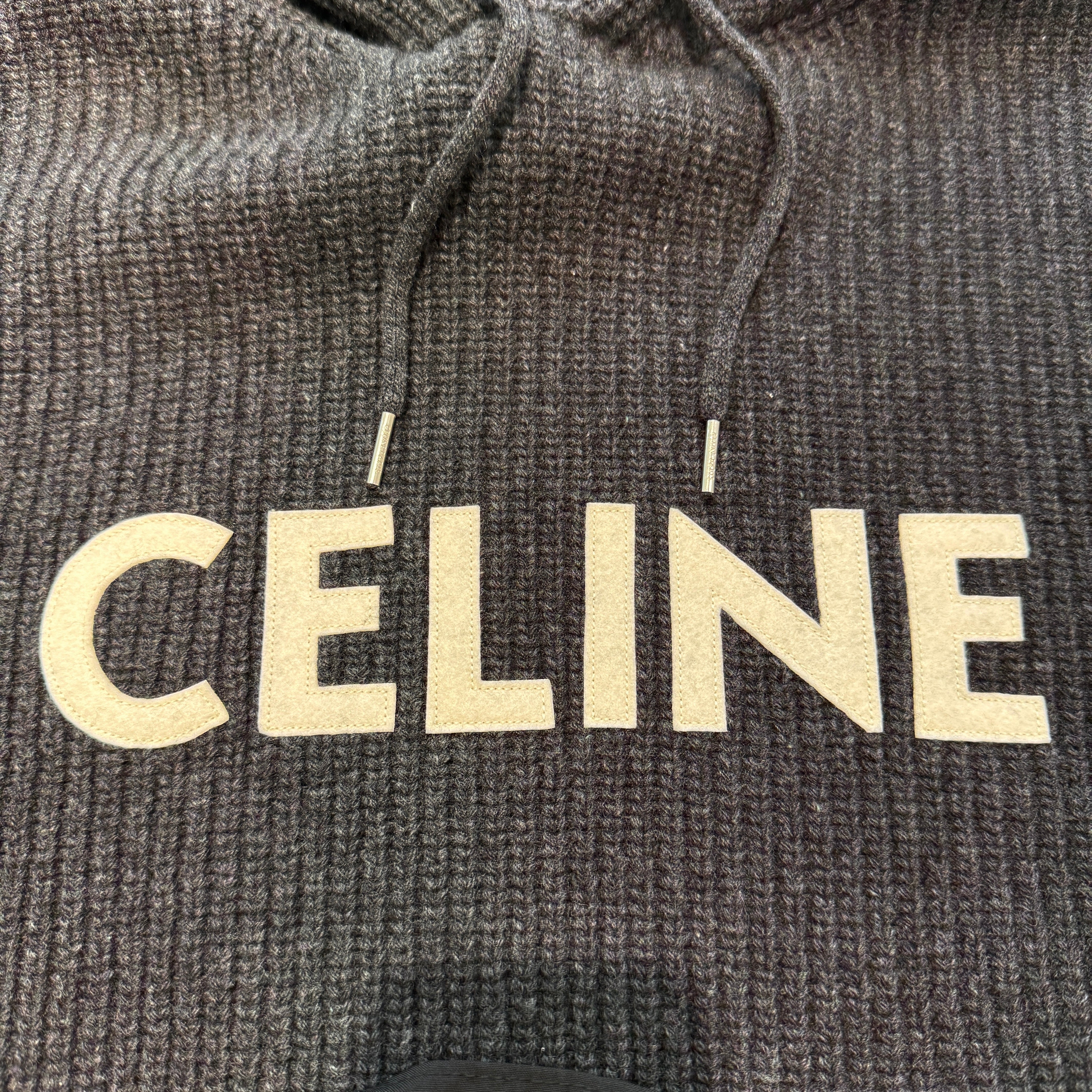 CELINE 2024AW Ribbed Wool Logo Patch Pullover Hoodie 2A85W423P.10AN Size S セリーヌ リブ編みウール ロゴパッチ プルオーバーパーカー サイズS