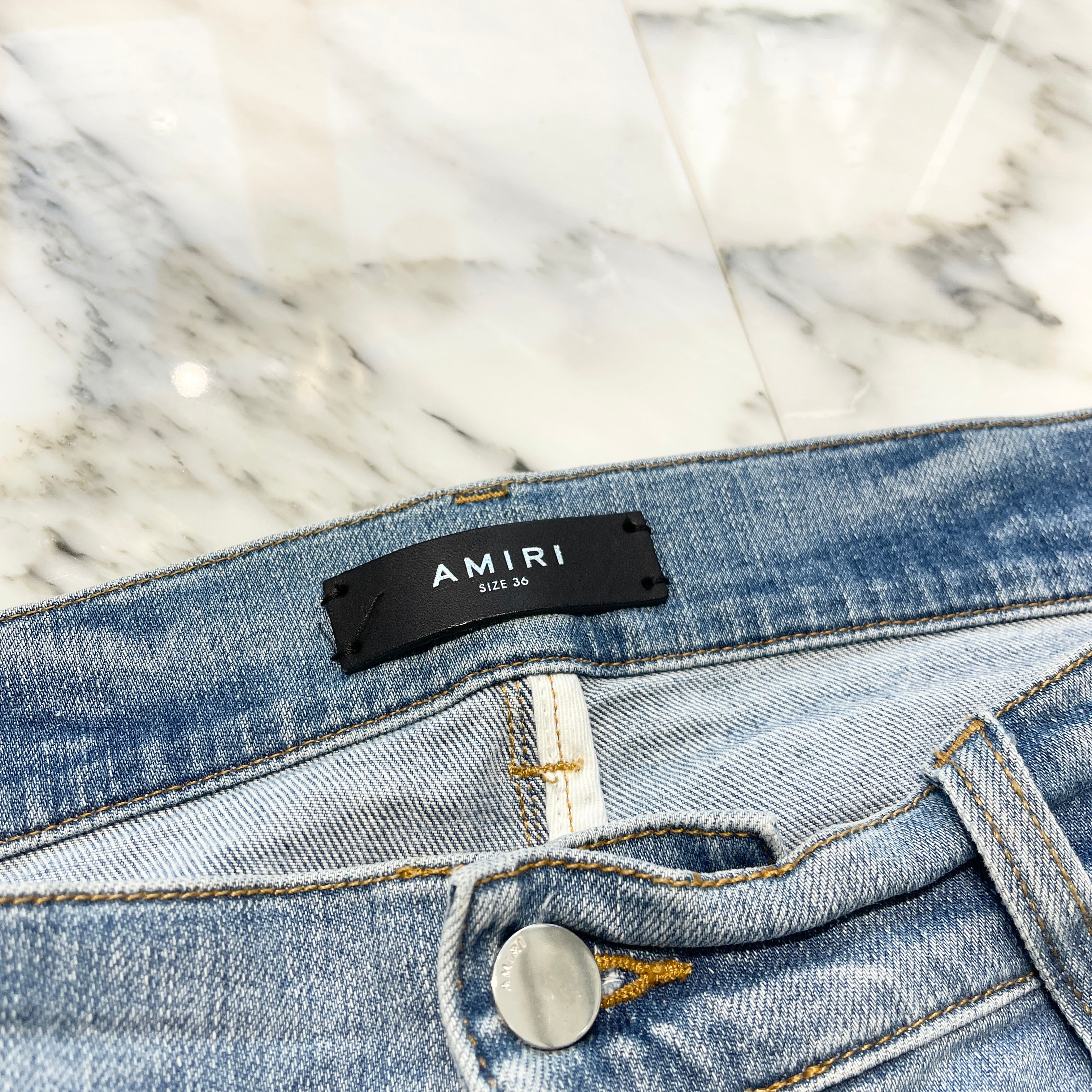 AMIRI MX1 Mohair Fabric Damage Skinny Denim Pants Size 36 アミリ