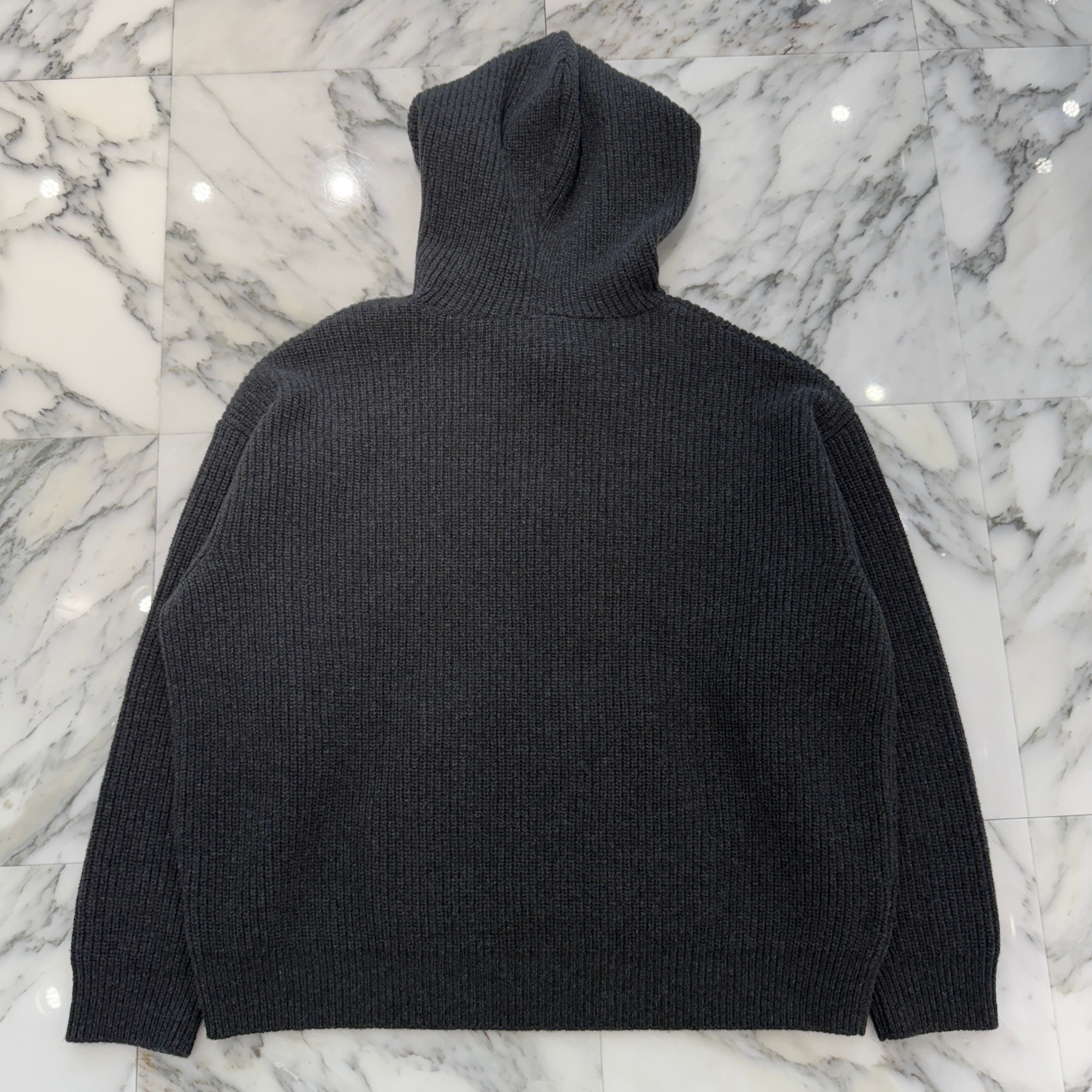 CELINE 2024AW Ribbed Wool Logo Patch Pullover Hoodie 2A85W423P.10AN Size S セリーヌ リブ編みウール ロゴパッチ プルオーバーパーカー サイズS