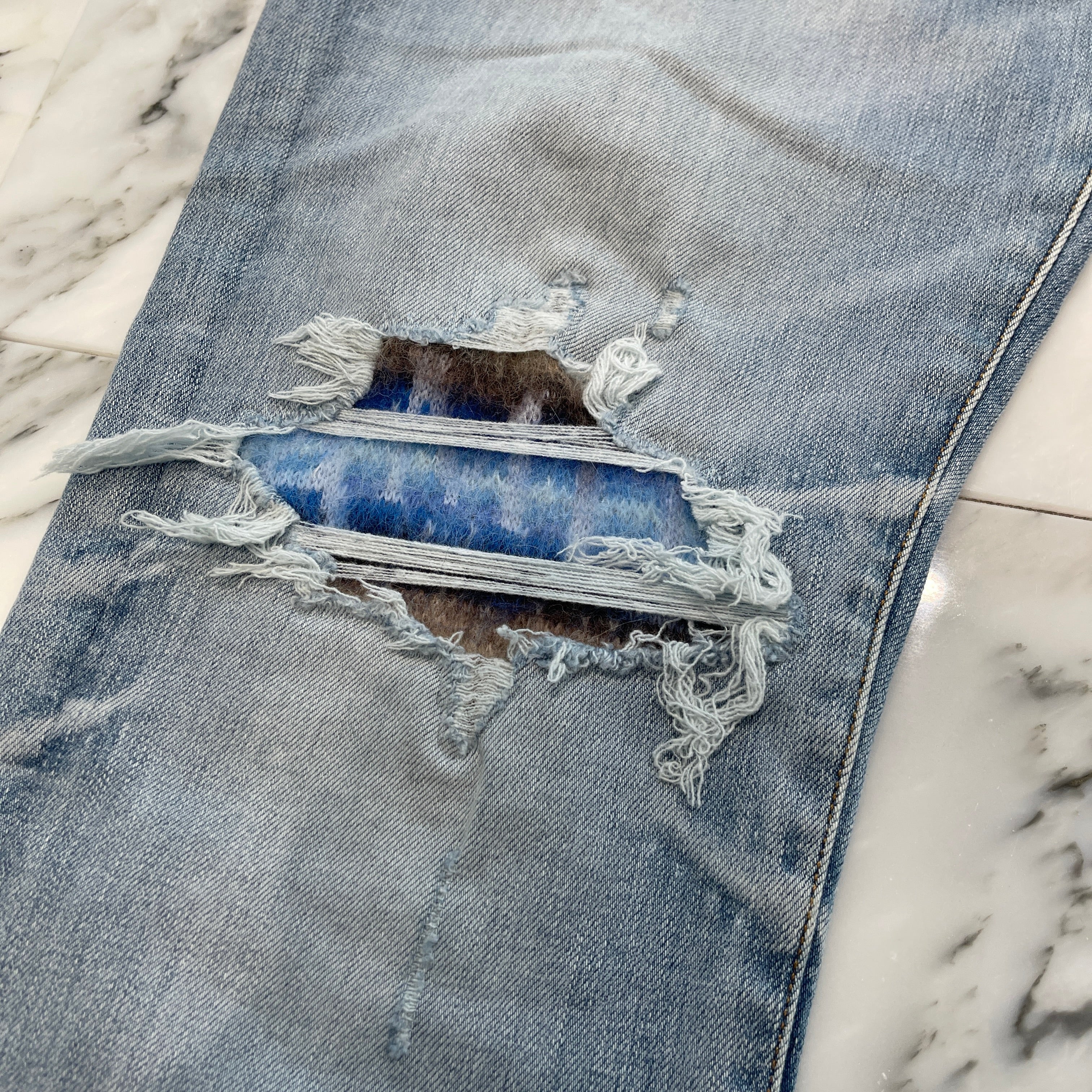 AMIRI MX1 Mohair Fabric Damage Skinny Denim Pants Size 36 アミリ MX1 モヘアファブリック ダメージ加工 スキニー デニムパンツ サイズ36