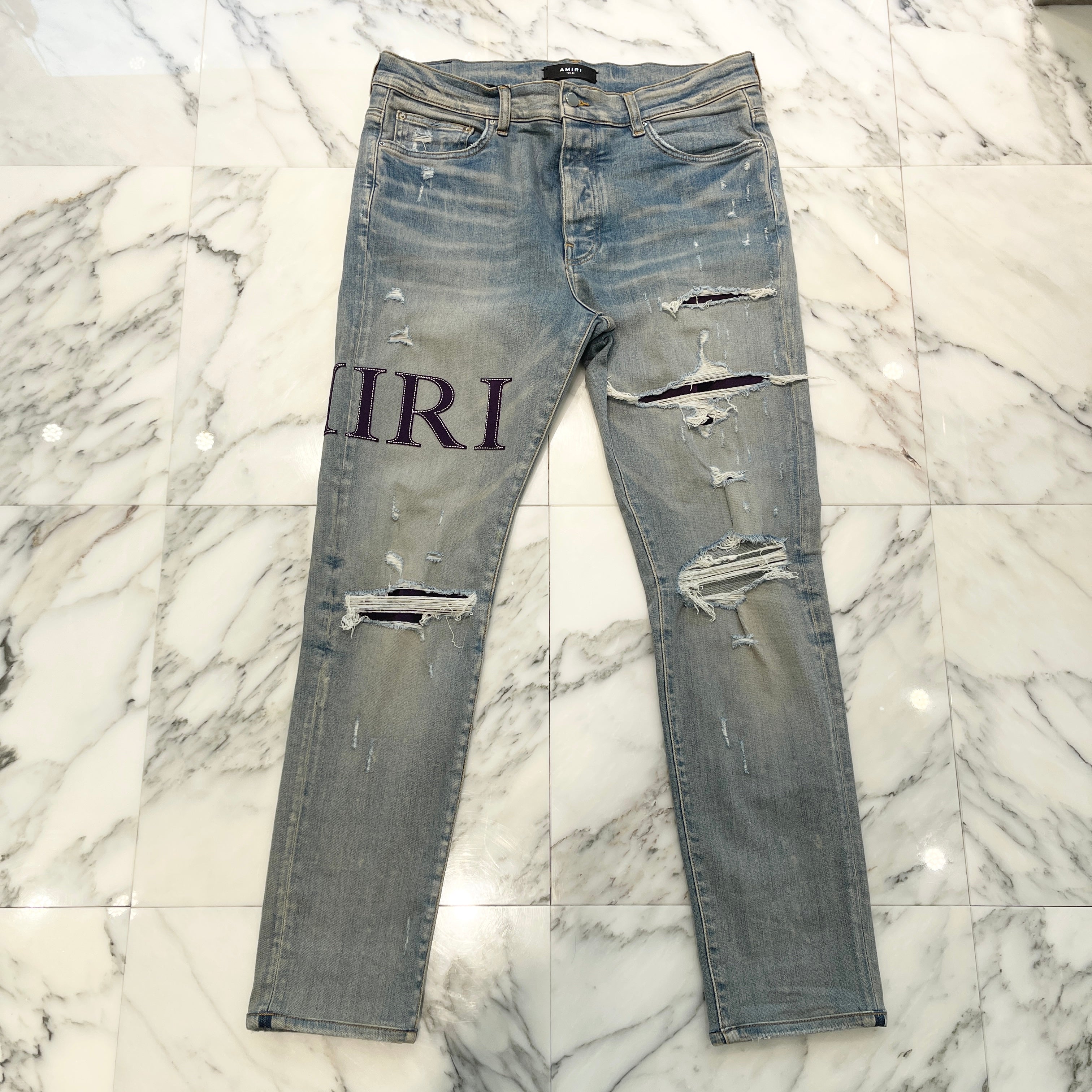 AMIRI 2023AW Quilt Logo Patch Damage Skinny Denim Pants RN150712 Size 36 アミリ キルト風ロゴパッチ ダメージ加工 スキニーデニムパンツ サイズ36