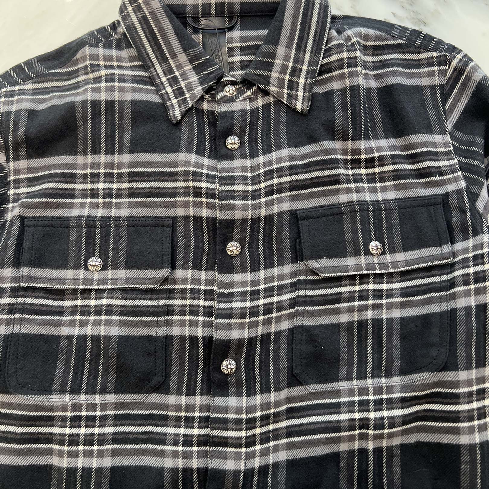 CHROME HEARTS Y NOT Cross Ball Button Check Shirt Size M クロムハーツ ワイノット クロスボールボタン チェックシャツ サイズM