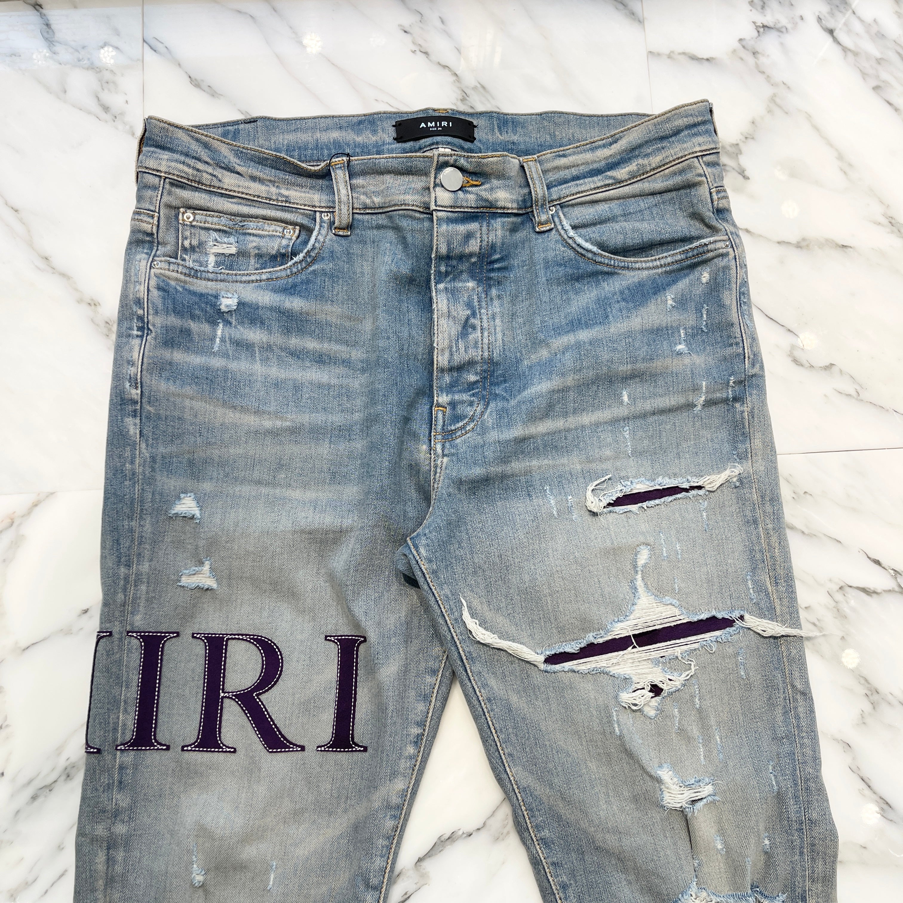 AMIRI 2023AW Quilt Logo Patch Damage Skinny Denim Pants RN150712 Size 36 アミリ キルト風ロゴパッチ ダメージ加工 スキニーデニムパンツ サイズ36