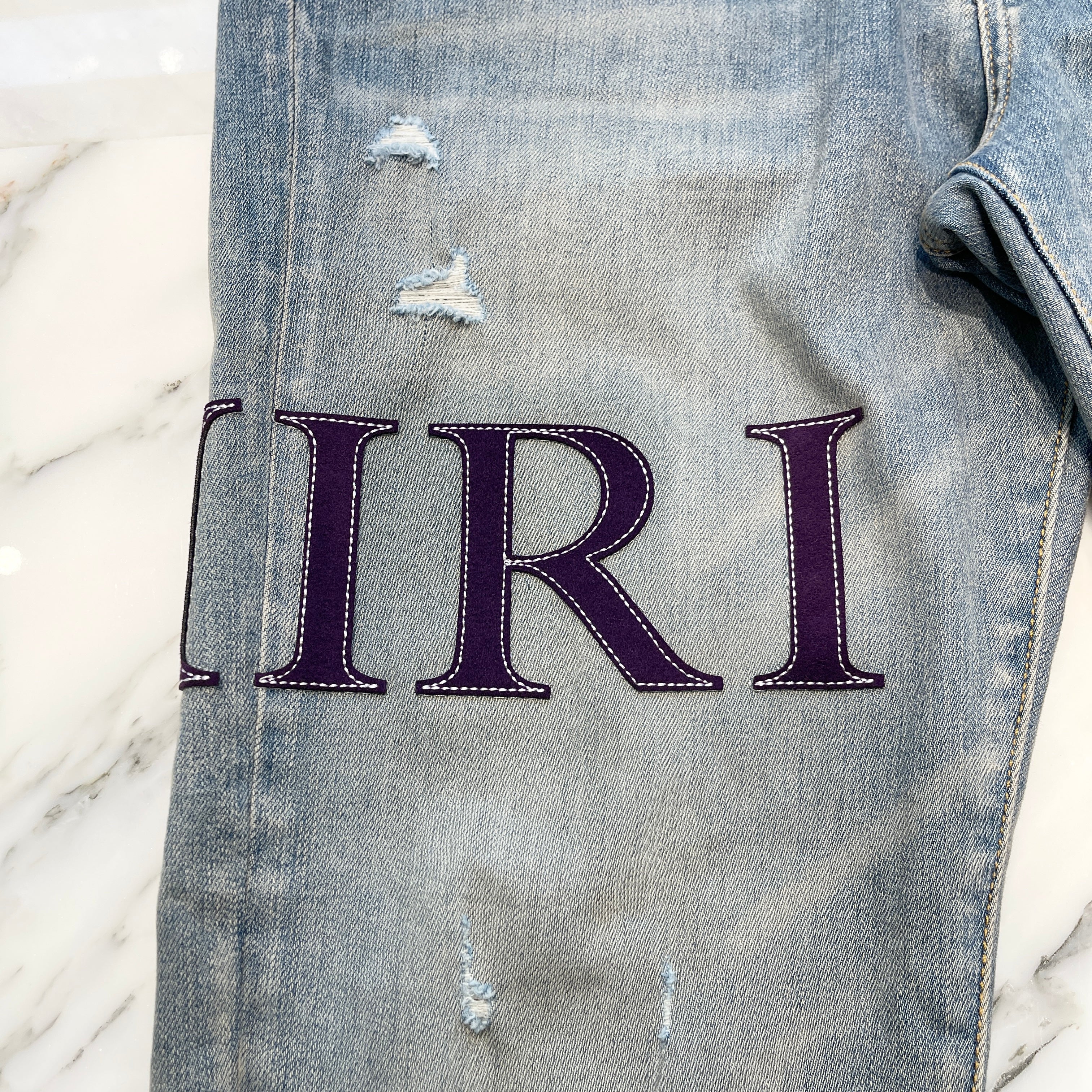 AMIRI 2023AW Quilt Logo Patch Damage Skinny Denim Pants RN150712 Size 36 アミリ キルト風ロゴパッチ ダメージ加工 スキニーデニムパンツ サイズ36