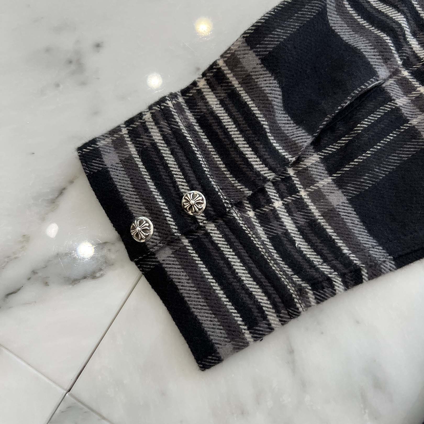 CHROME HEARTS Y NOT Cross Ball Button Check Shirt Size M クロムハーツ ワイノット クロスボールボタン チェックシャツ サイズM