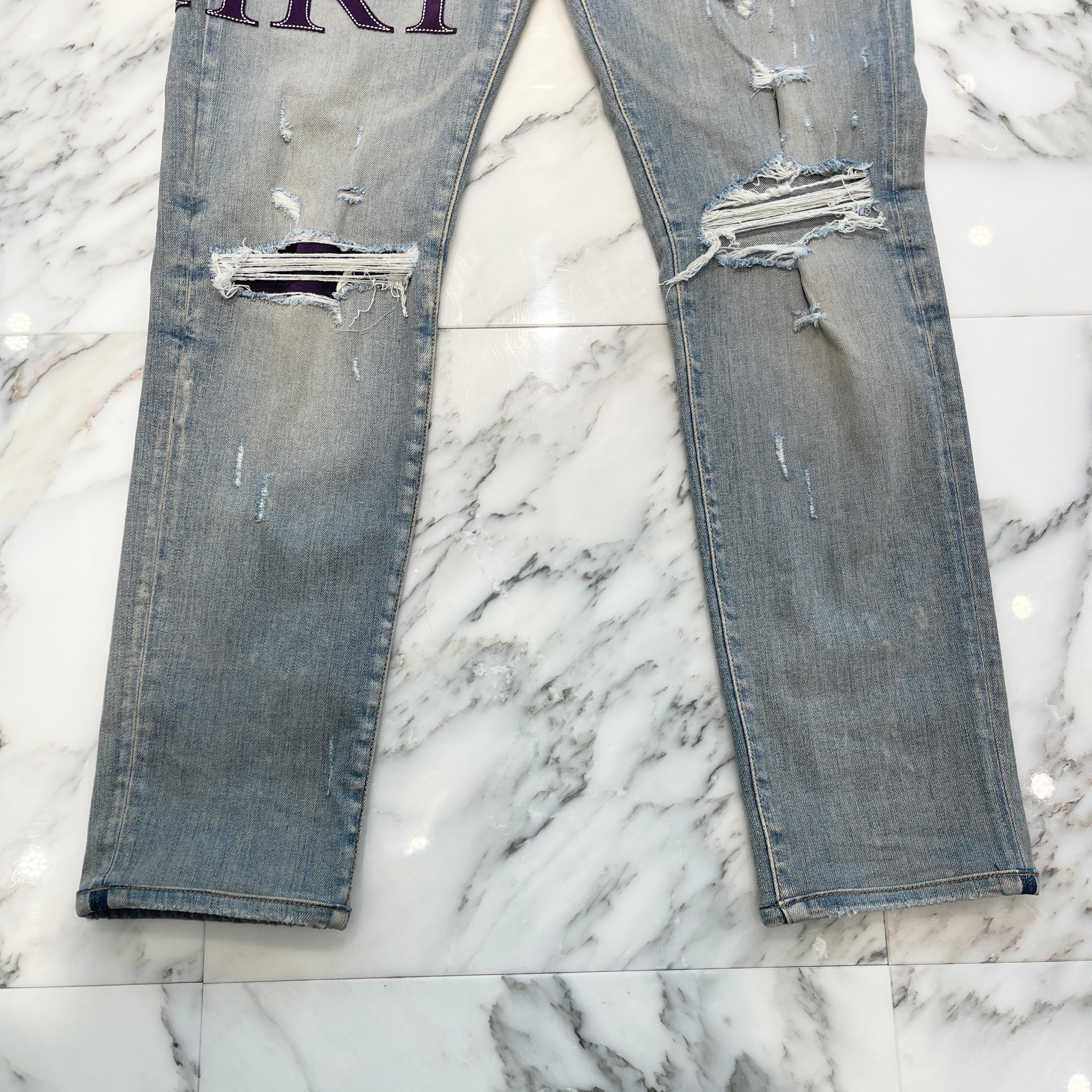 AMIRI 2023AW Quilt Logo Patch Damage Skinny Denim Pants RN150712 Size 36 アミリ キルト風ロゴパッチ ダメージ加工 スキニーデニムパンツ サイズ36