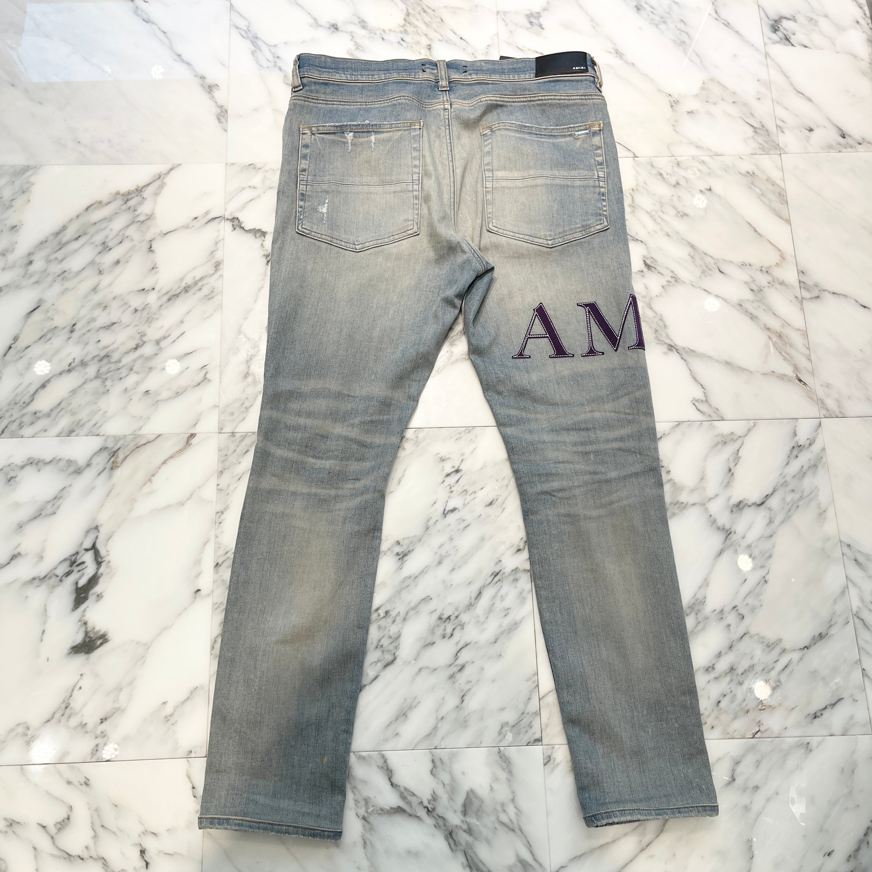 AMIRI 2023AW Quilt Logo Patch Damage Skinny Denim Pants RN150712 Size 36 アミリ キルト風ロゴパッチ ダメージ加工 スキニーデニムパンツ サイズ36