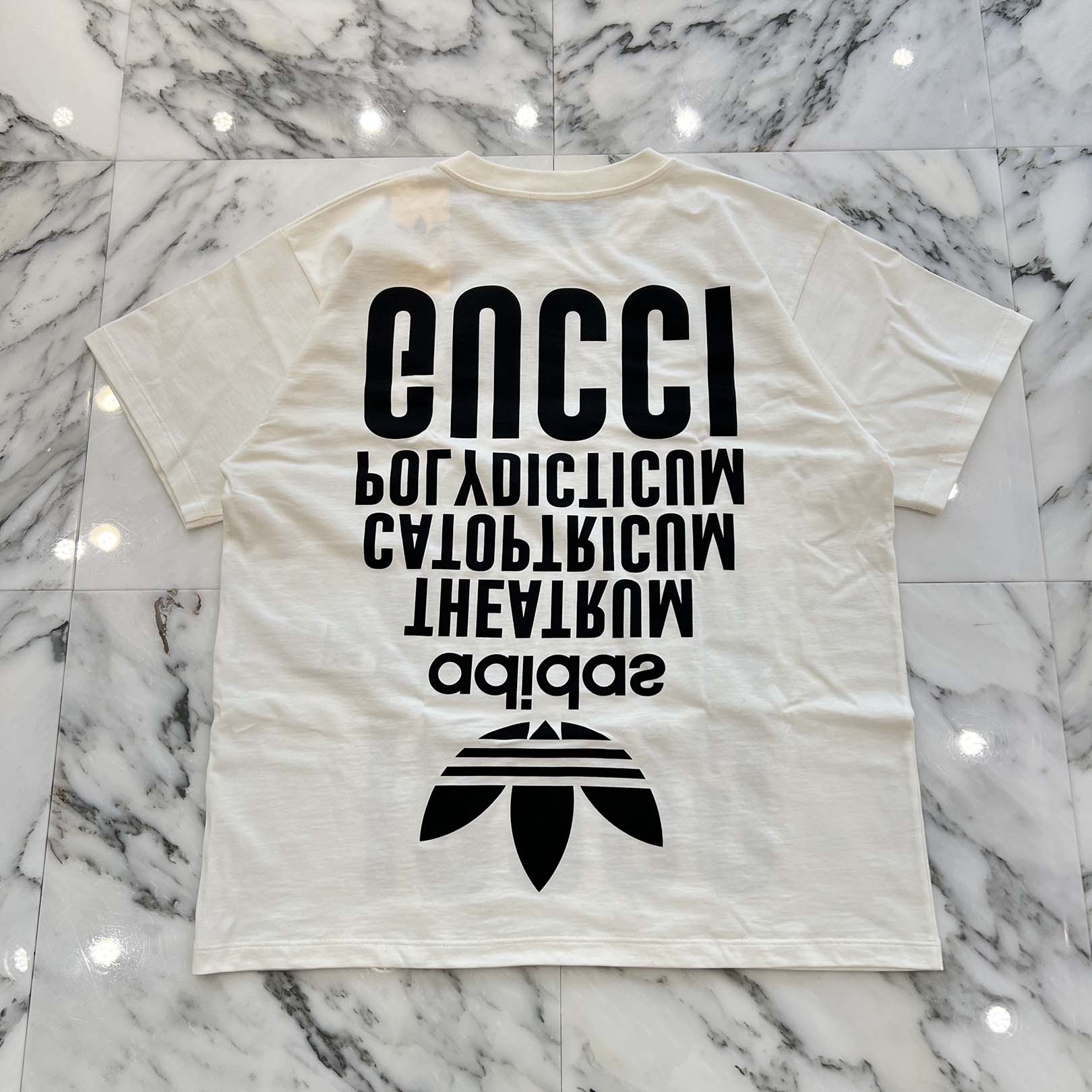 GUCCI × adidas 2022SS Trefoil Print Upside Down Tee 616036 XJEW2 Size XS グッチ×アディダス トレフォイルプリント アップサイドダウン Tシャツ サイズXS