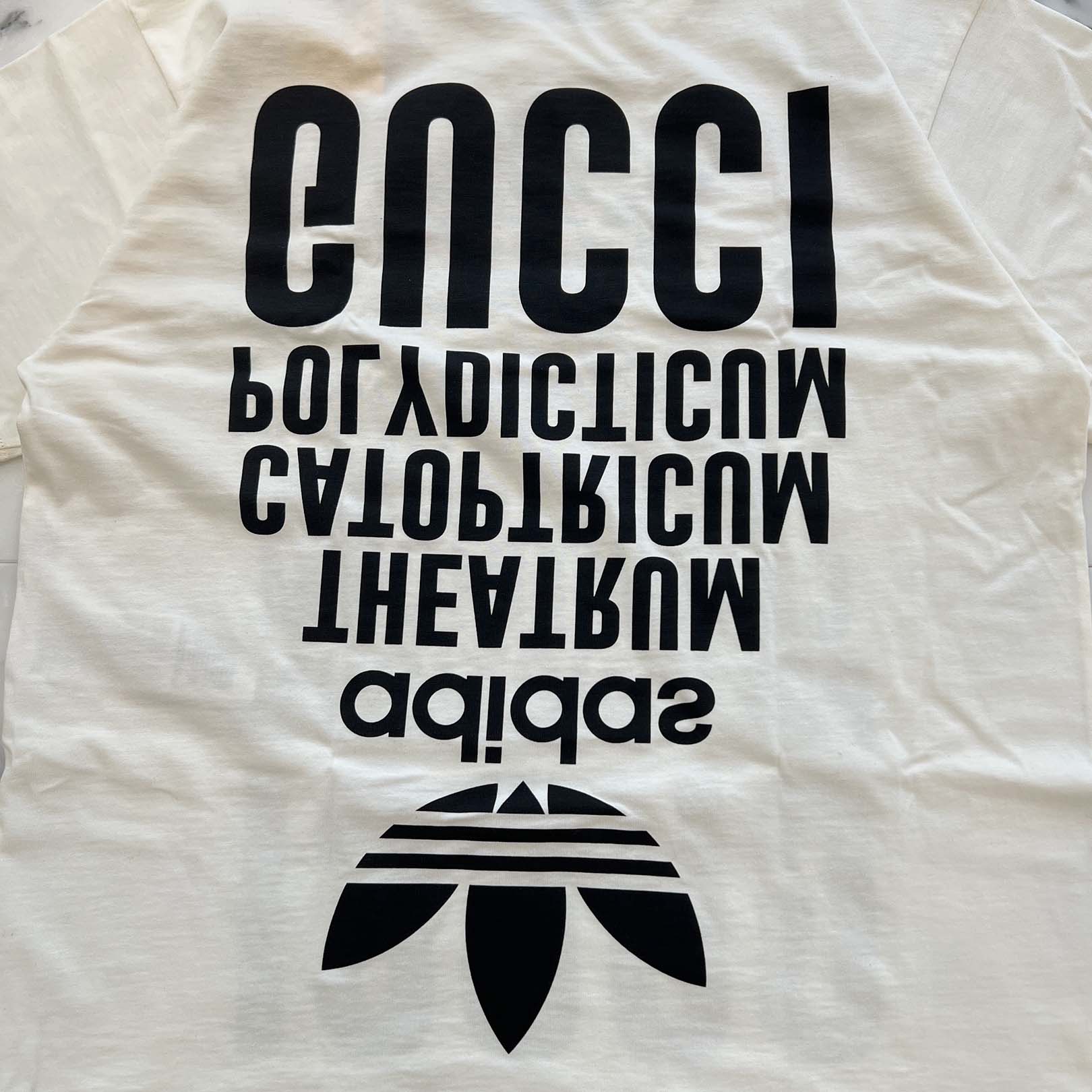 GUCCI × adidas 2022SS Trefoil Print Upside Down Tee 616036 XJEW2