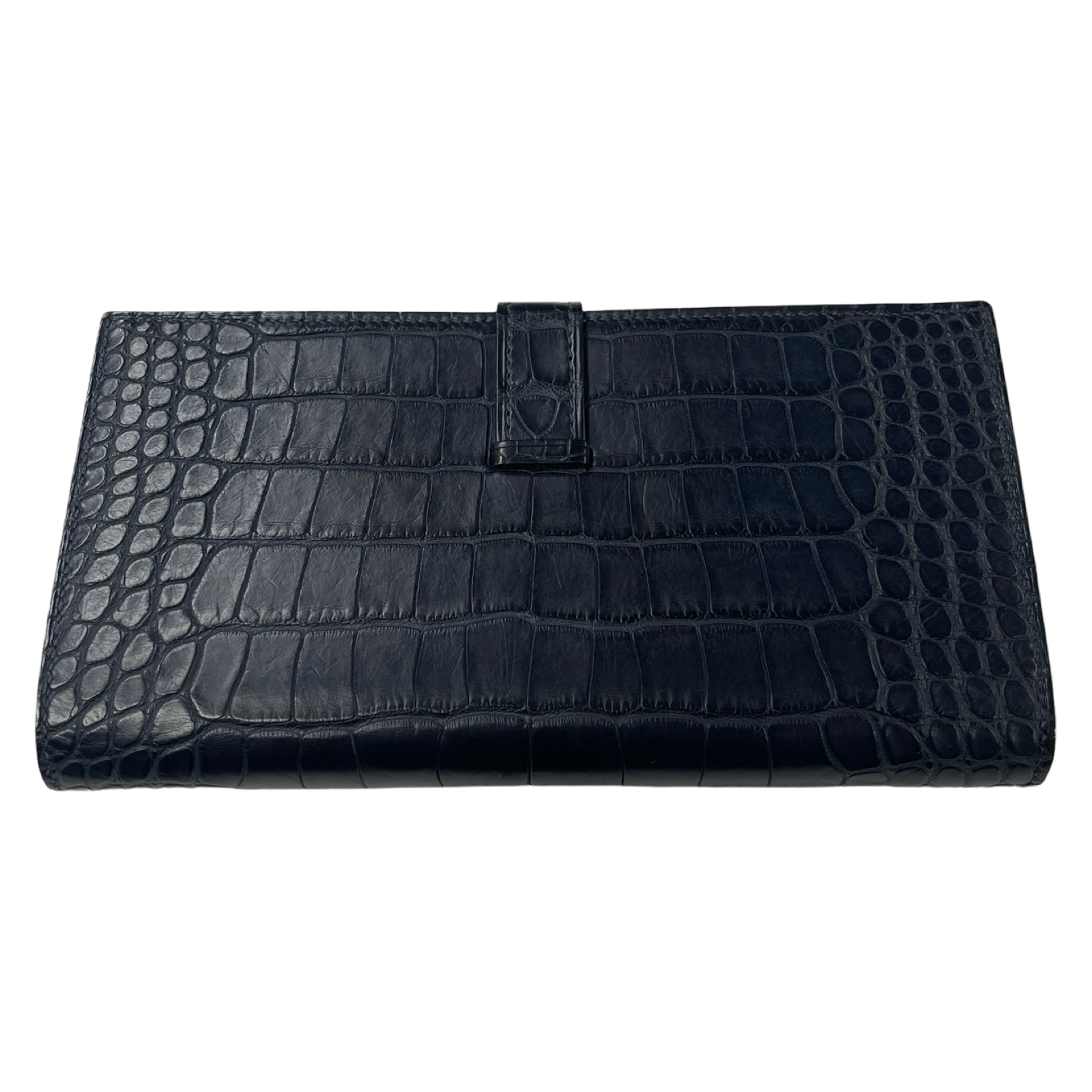HERMES Bearn Soufflet Alligator "Black/Blue Saphir"