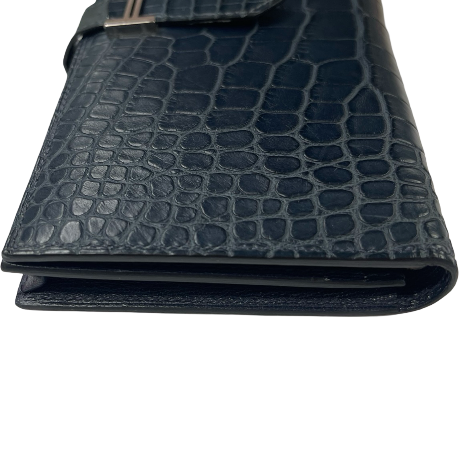 HERMES Bearn Soufflet Alligator "Black/Blue Saphir"