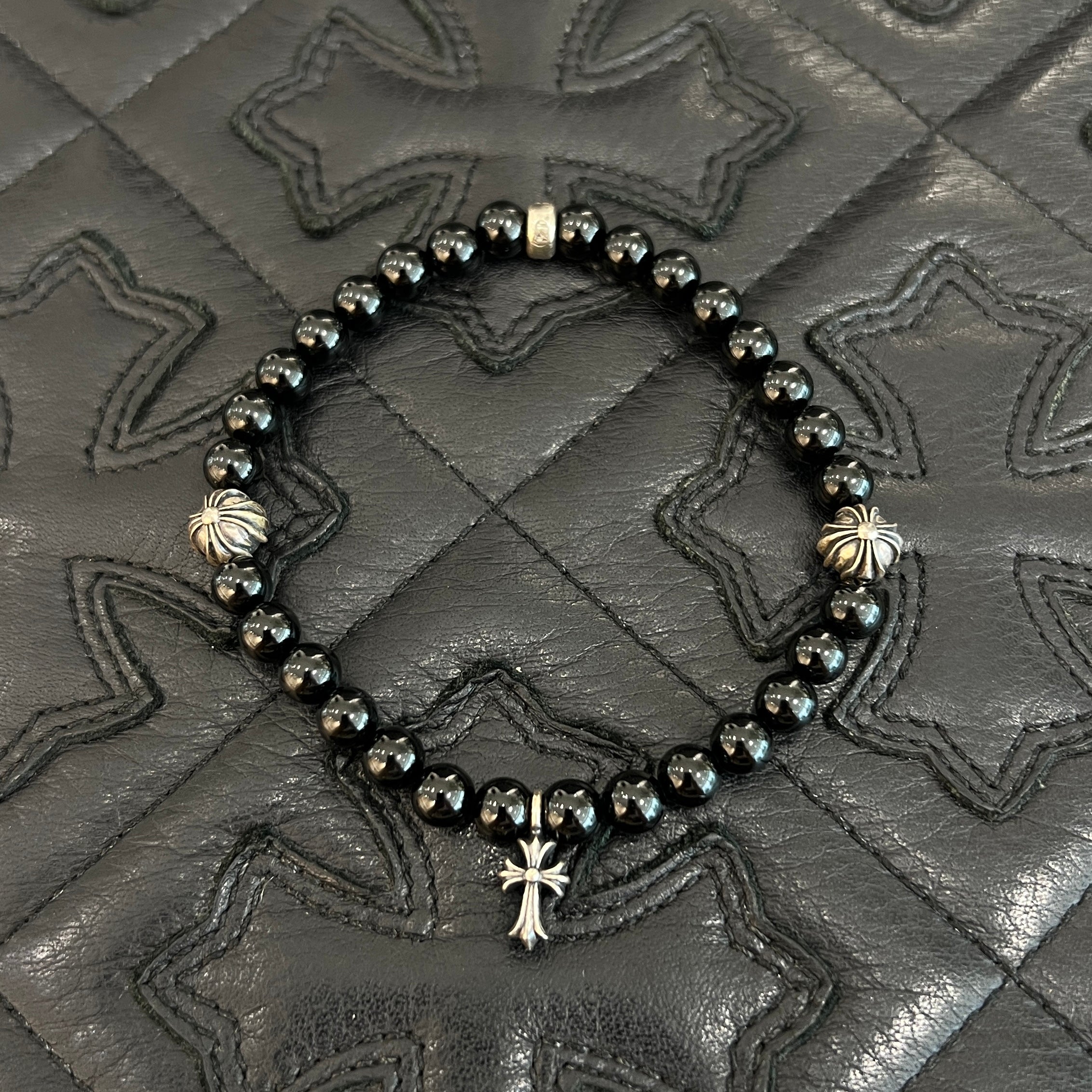 CHROME HEARTS CH Cross Ball Beads Bracelet Size 7mm クロムハーツ CHクロス ボール ビーズブレスレット サイズ7mm