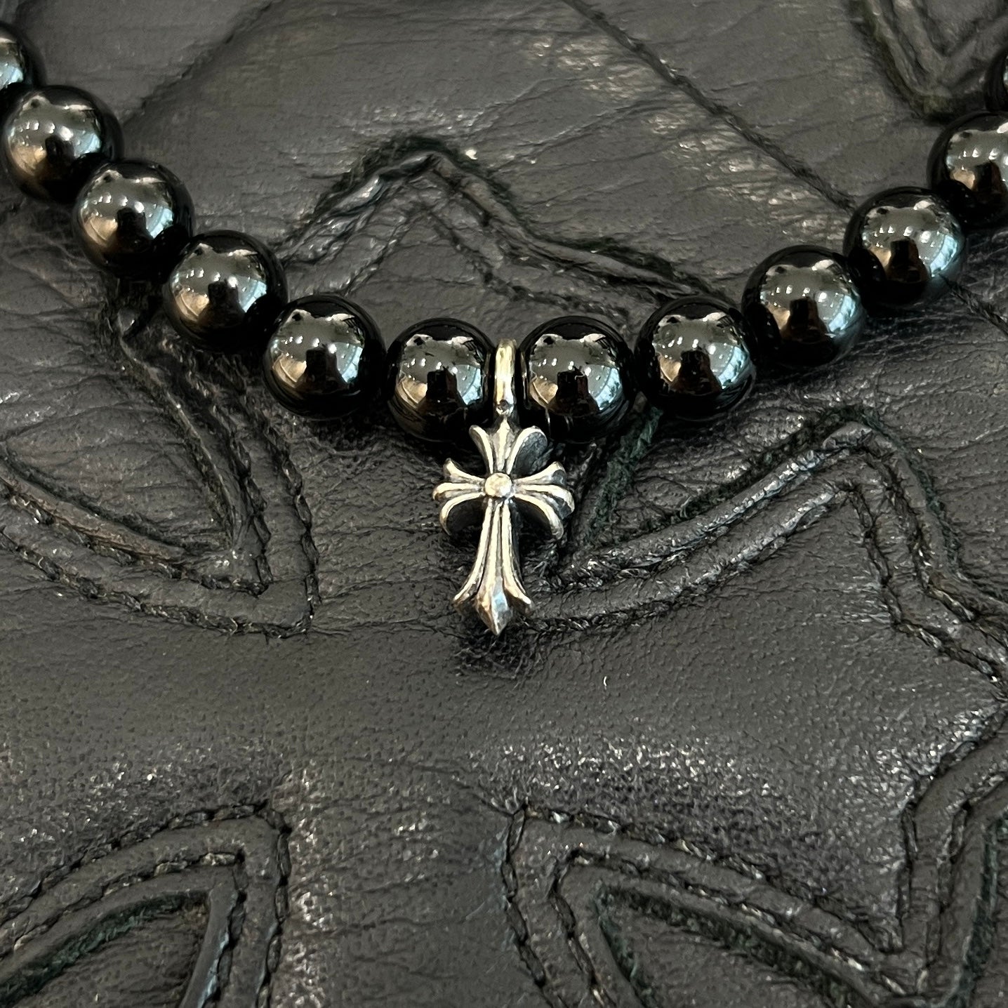 CHROME HEARTS CH Cross Ball Beads Bracelet Size 7mm クロムハーツ CHクロス ボール ビーズブレスレット サイズ7mm