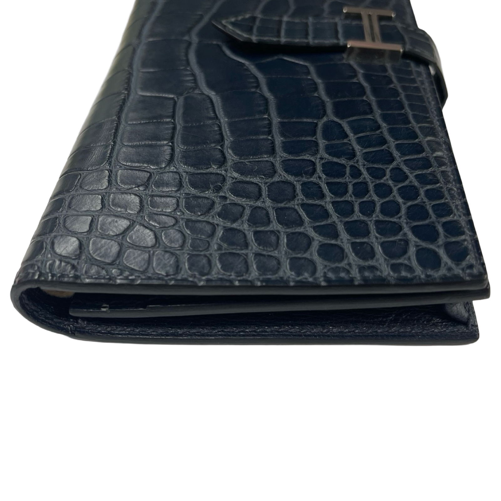 HERMES Bearn Soufflet Alligator "Black/Blue Saphir"