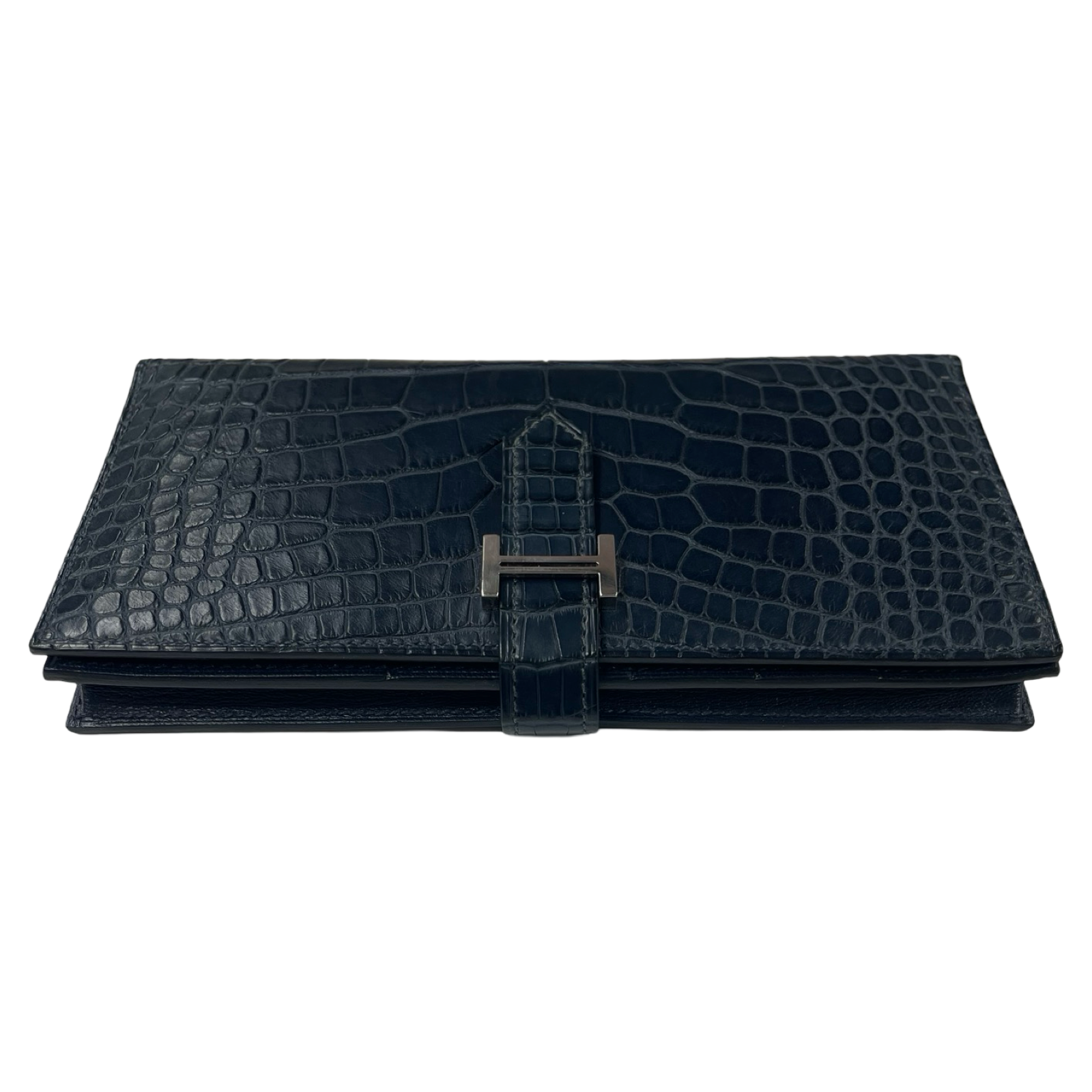 HERMES Bearn Soufflet Alligator "Black/Blue Saphir"