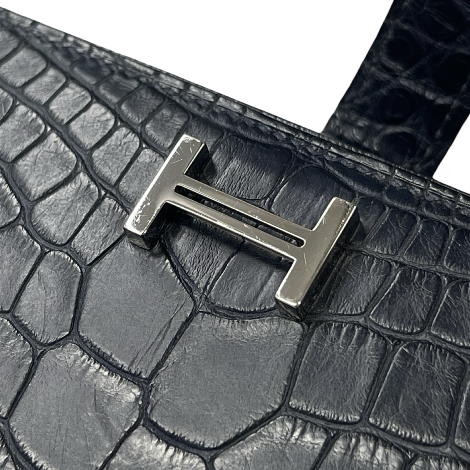 HERMES Bearn Soufflet Alligator "Black/Blue Saphir"