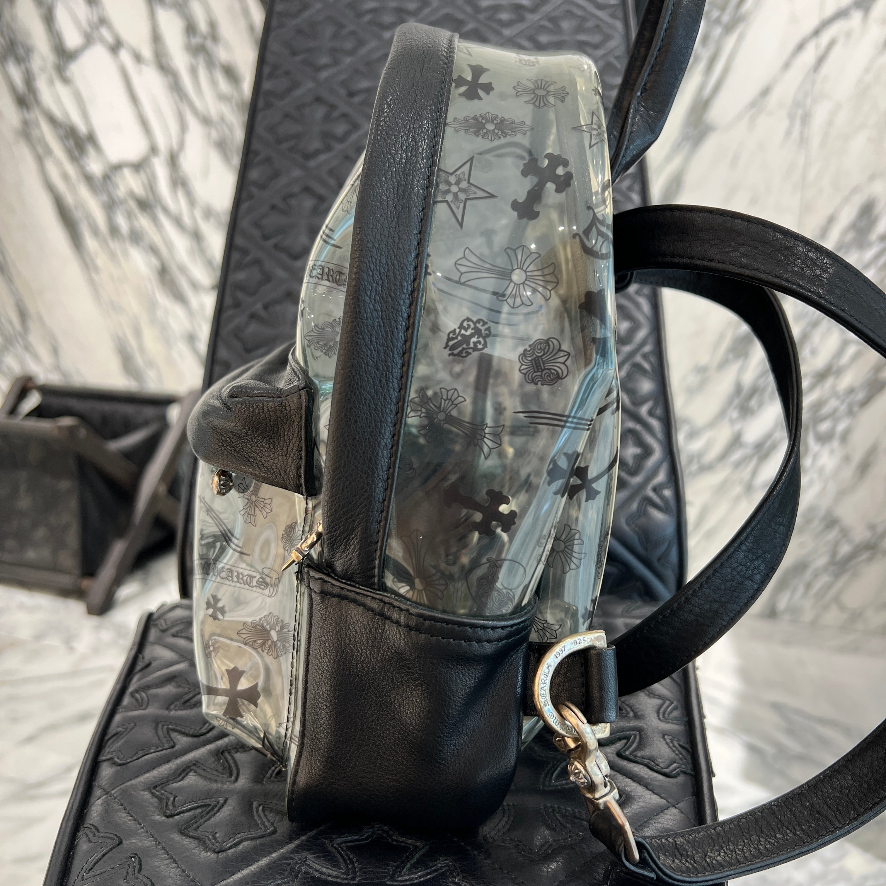 CHROME HEARTS PVC Leather Multi Logo Print Back Pack クロムハーツ PVC素材 レザー マルチロゴプリント バックパック