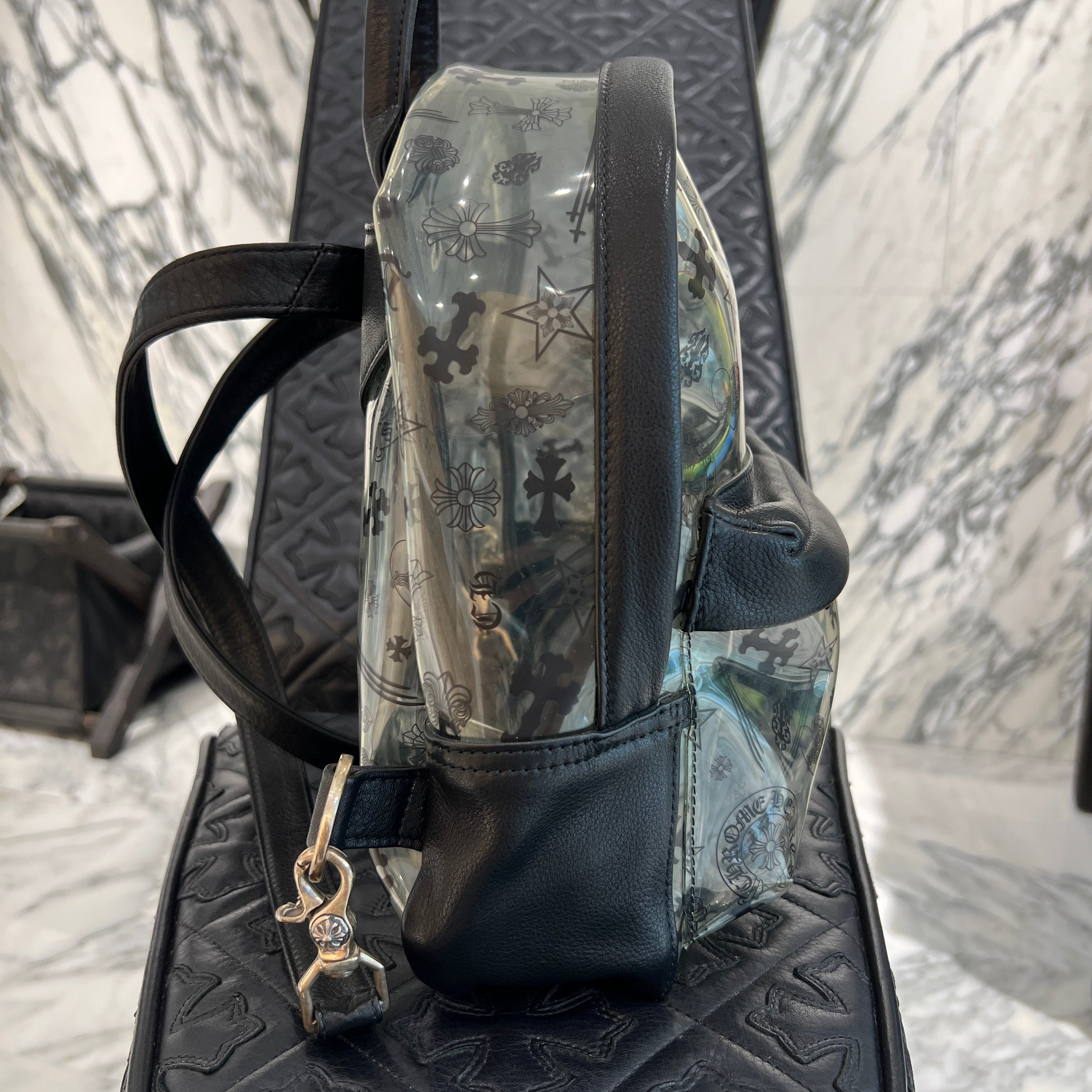 CHROME HEARTS PVC Leather Multi Logo Print Back Pack クロムハーツ PVC素材 レザー マルチロゴプリント バックパック