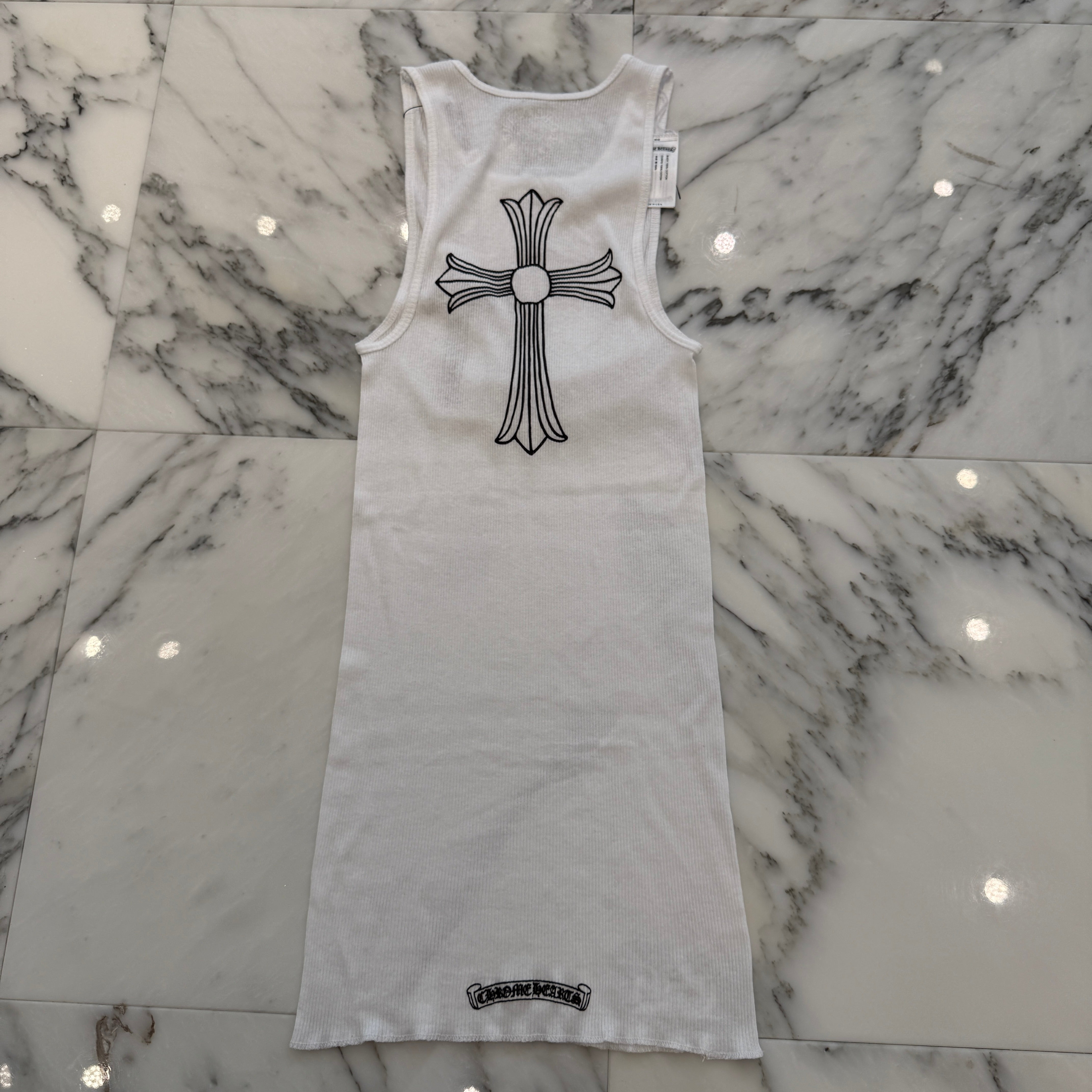 Chrome Hearts ホワイト　タンクトップ　クロムハーツ　ダガー　クロス CHROME HEARTS クロムハーツ（原本無） CHクロス ラインストーン