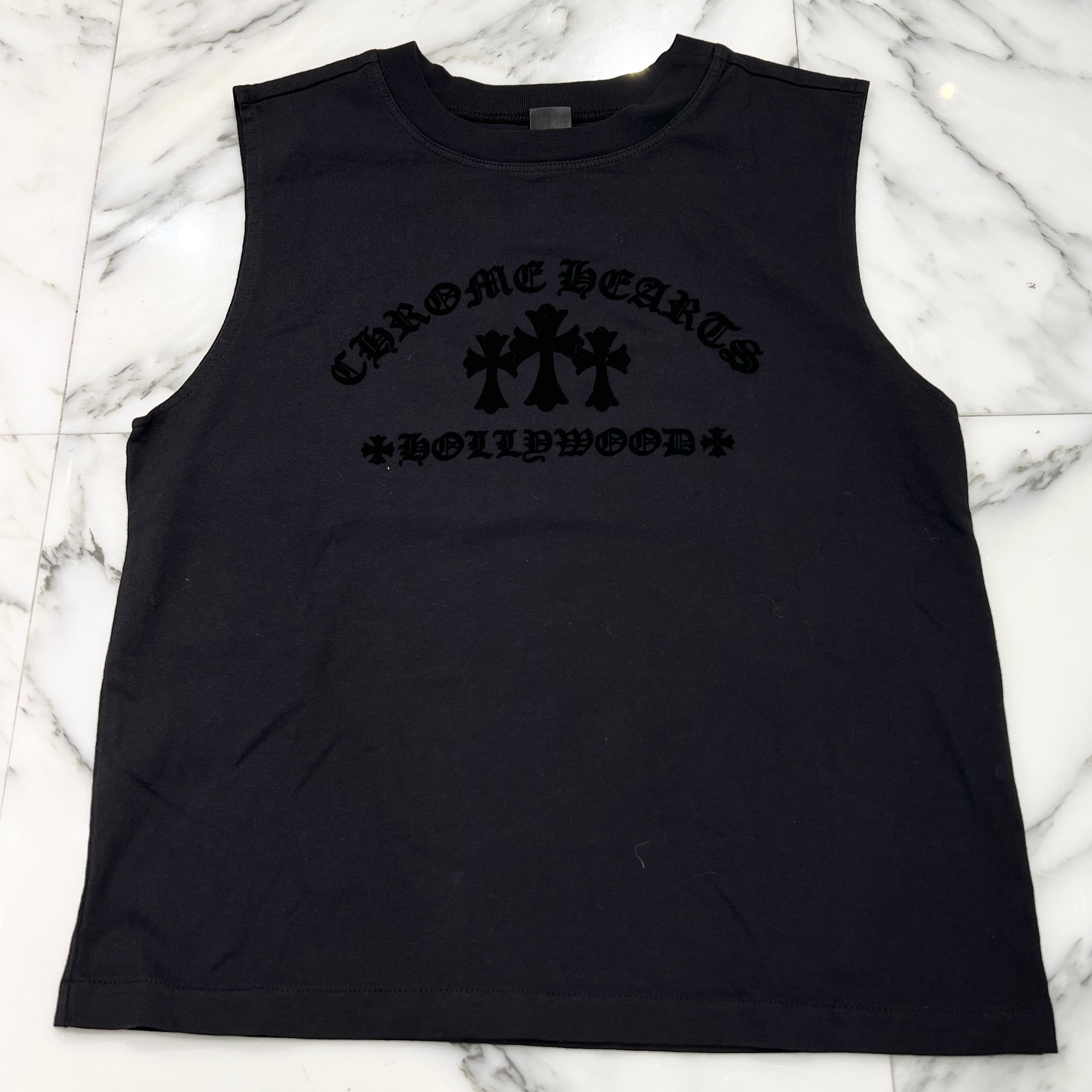 CHROME HEARTS Y NOT King Taco 3 Cemetery Cross Flock Print Sleeveless Tee Size XS クロムハーツ ワイノット キングタコ 3セメタリークロス フロッキーパッチ プリント ノースリーブTシャツ サイズXS