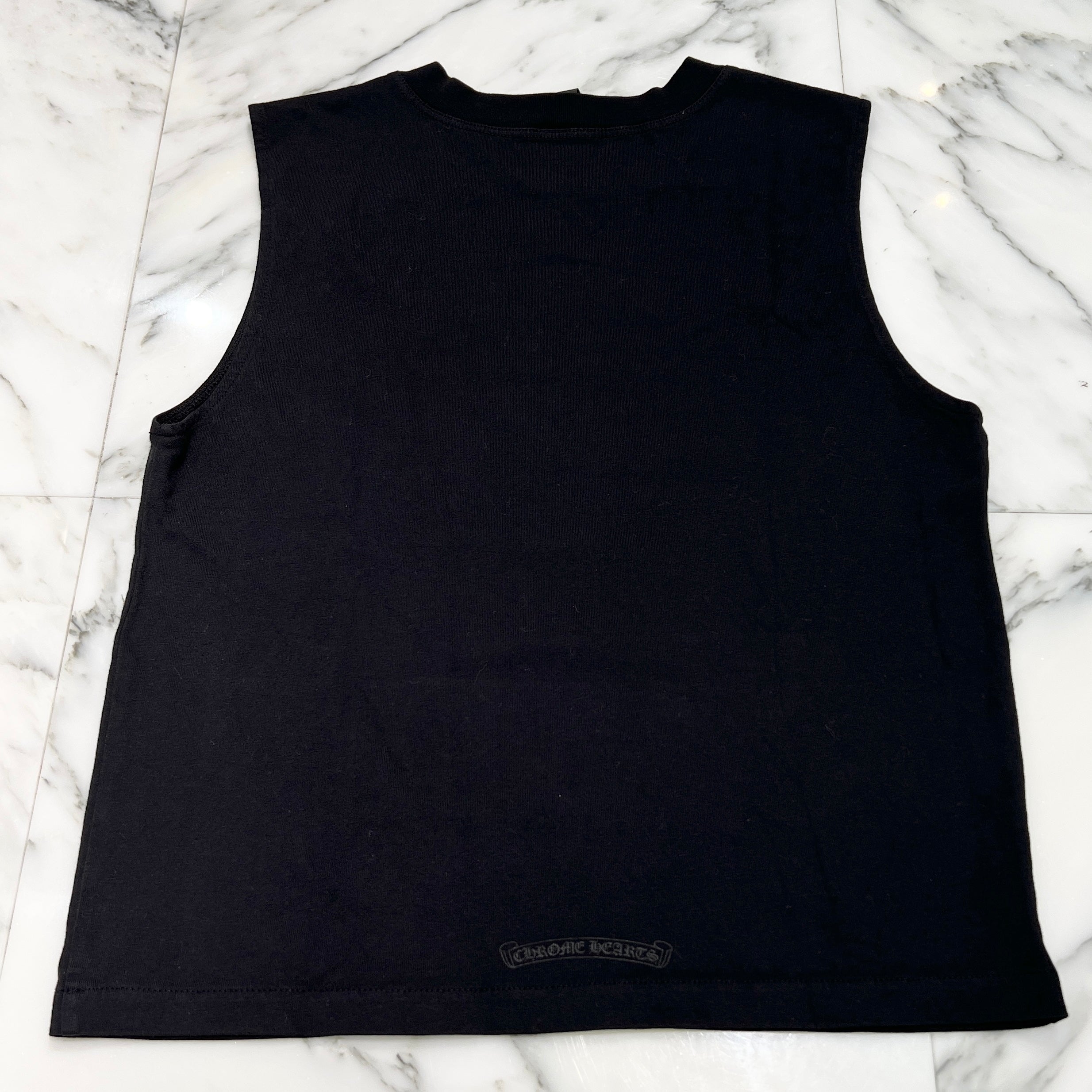 CHROME HEARTS Y NOT King Taco 3 Cemetery Cross Flock Print Sleeveless Tee Size XS クロムハーツ ワイノット キングタコ 3セメタリークロス フロッキーパッチ プリント ノースリーブTシャツ サイズXS