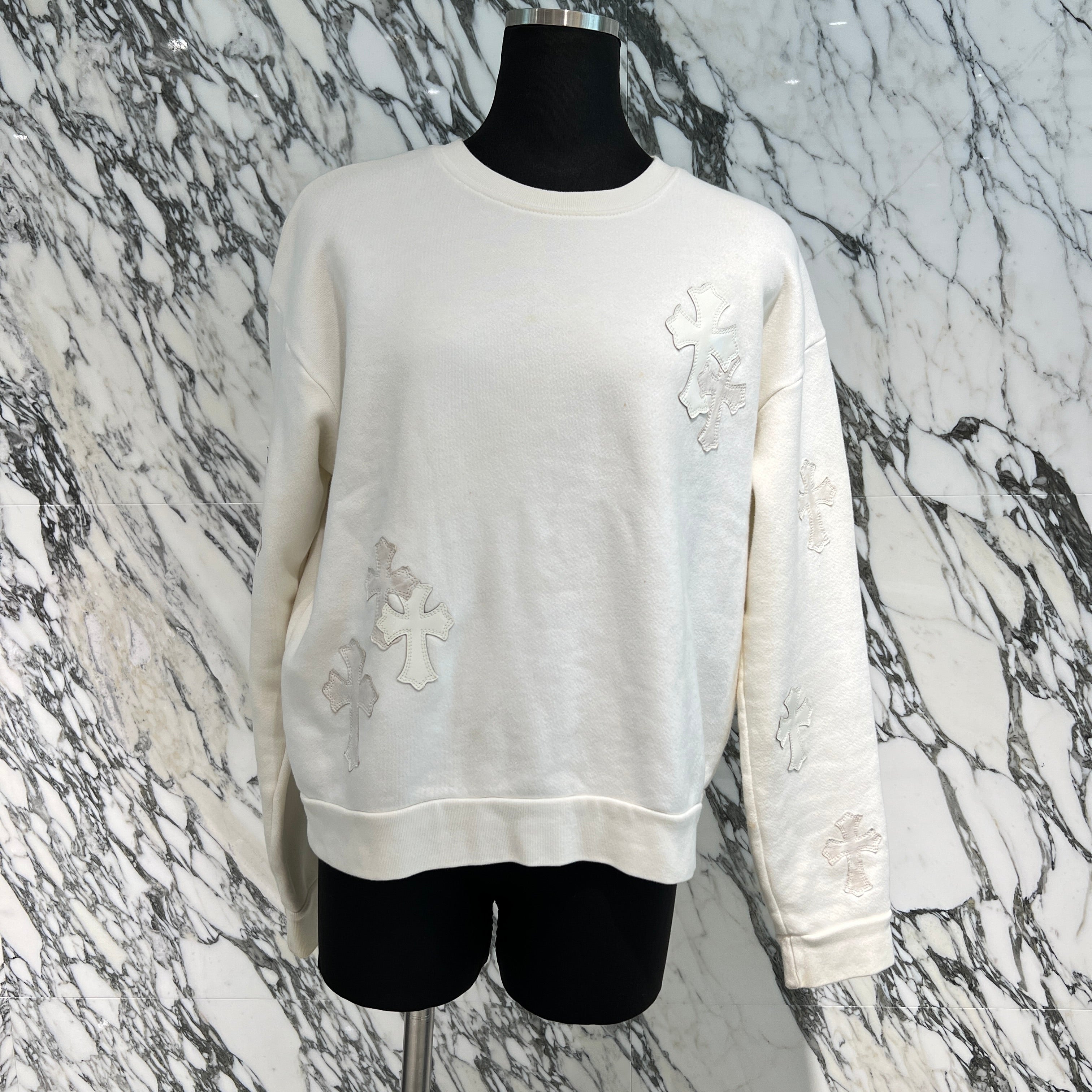 CHROME HEARTS Y NOT Multi Leather Cross Patch Sweatshirt Size XS クロムハーツ ワイノット マルチレザークロスパッチ スウェットシャツ サイズXS