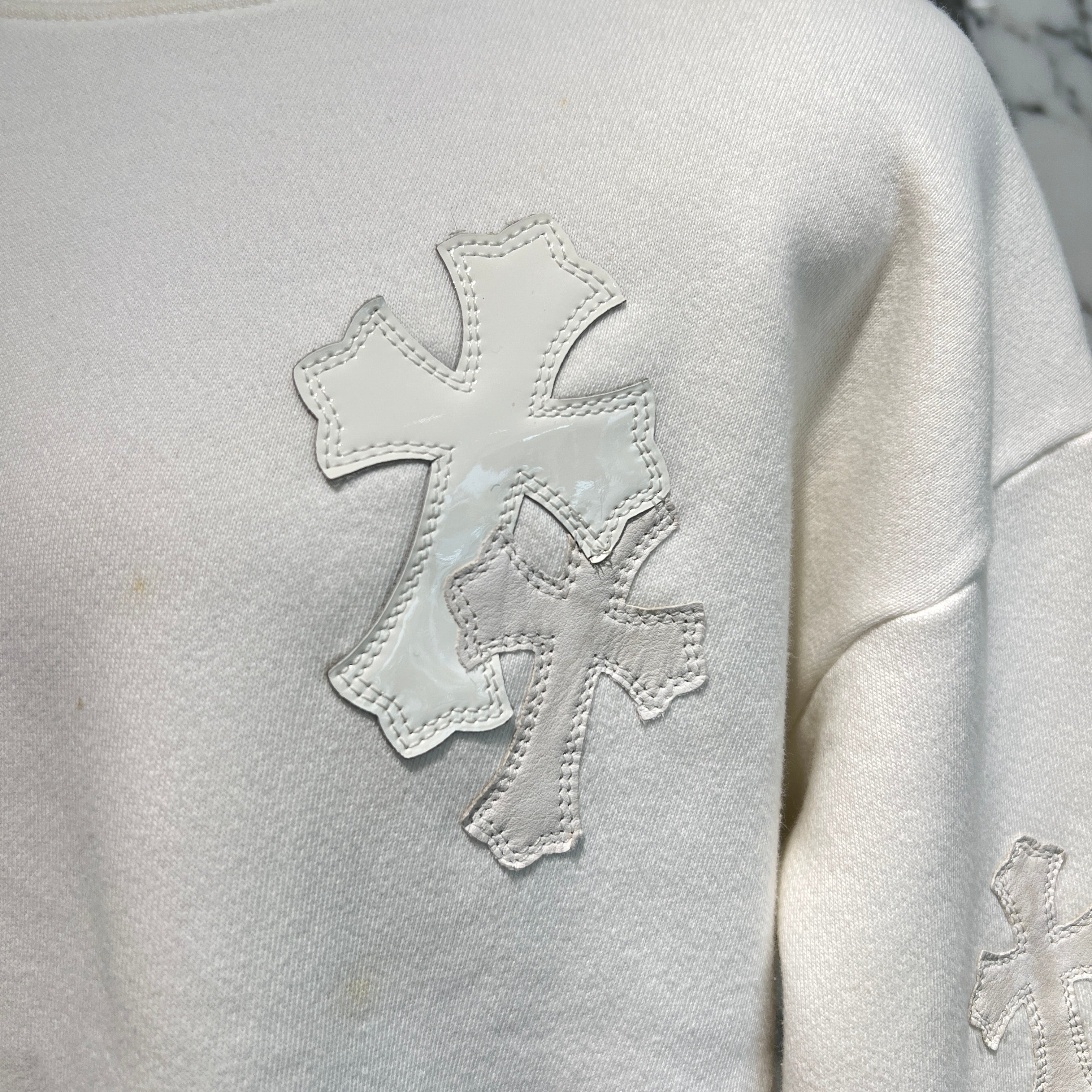 CHROME HEARTS Y NOT Multi Leather Cross Patch Sweatshirt Size XS クロムハーツ ワイノット マルチレザークロスパッチ スウェットシャツ サイズXS