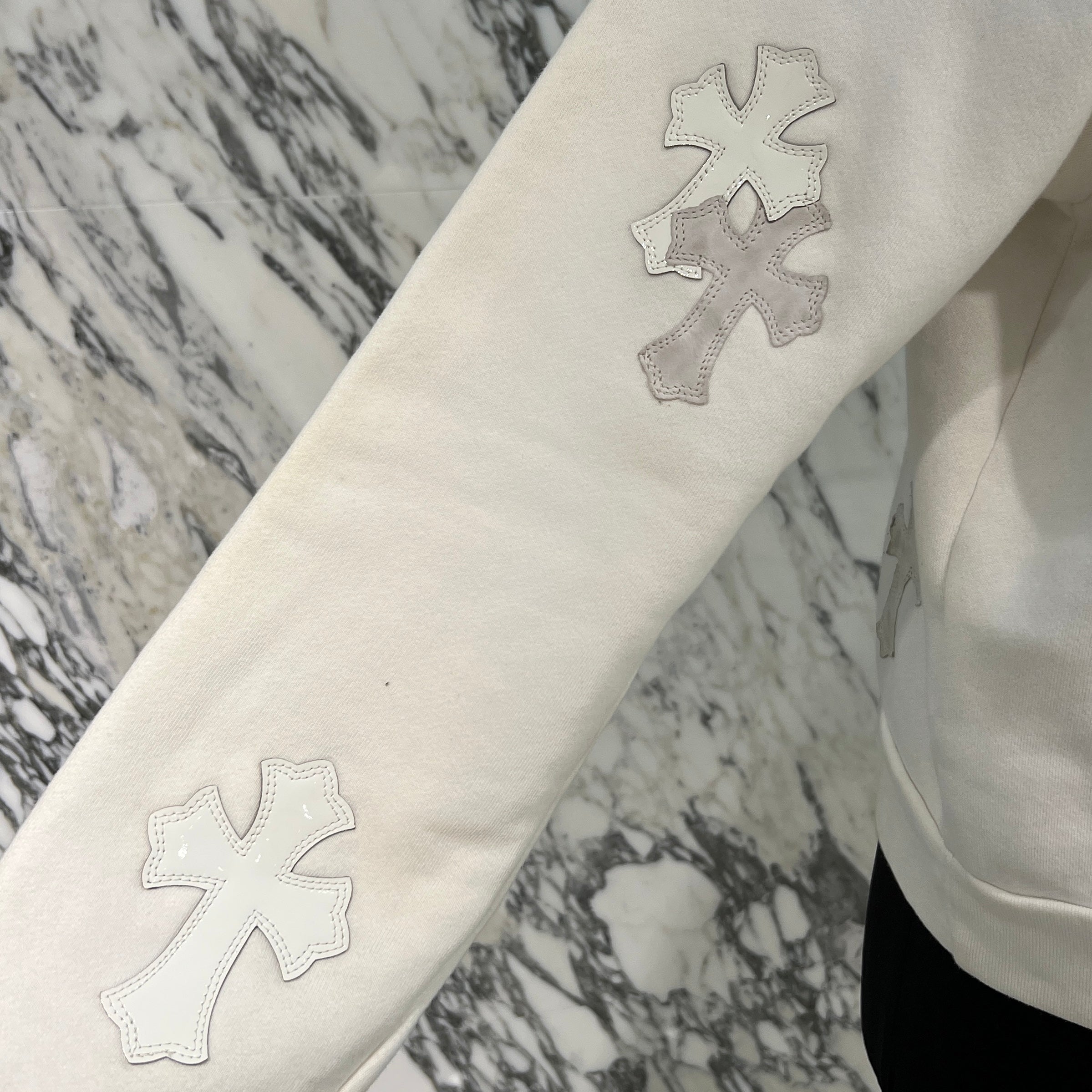 CHROME HEARTS Y NOT Multi Leather Cross Patch Sweatshirt Size XS クロムハーツ ワイノット マルチレザークロスパッチ スウェットシャツ サイズXS